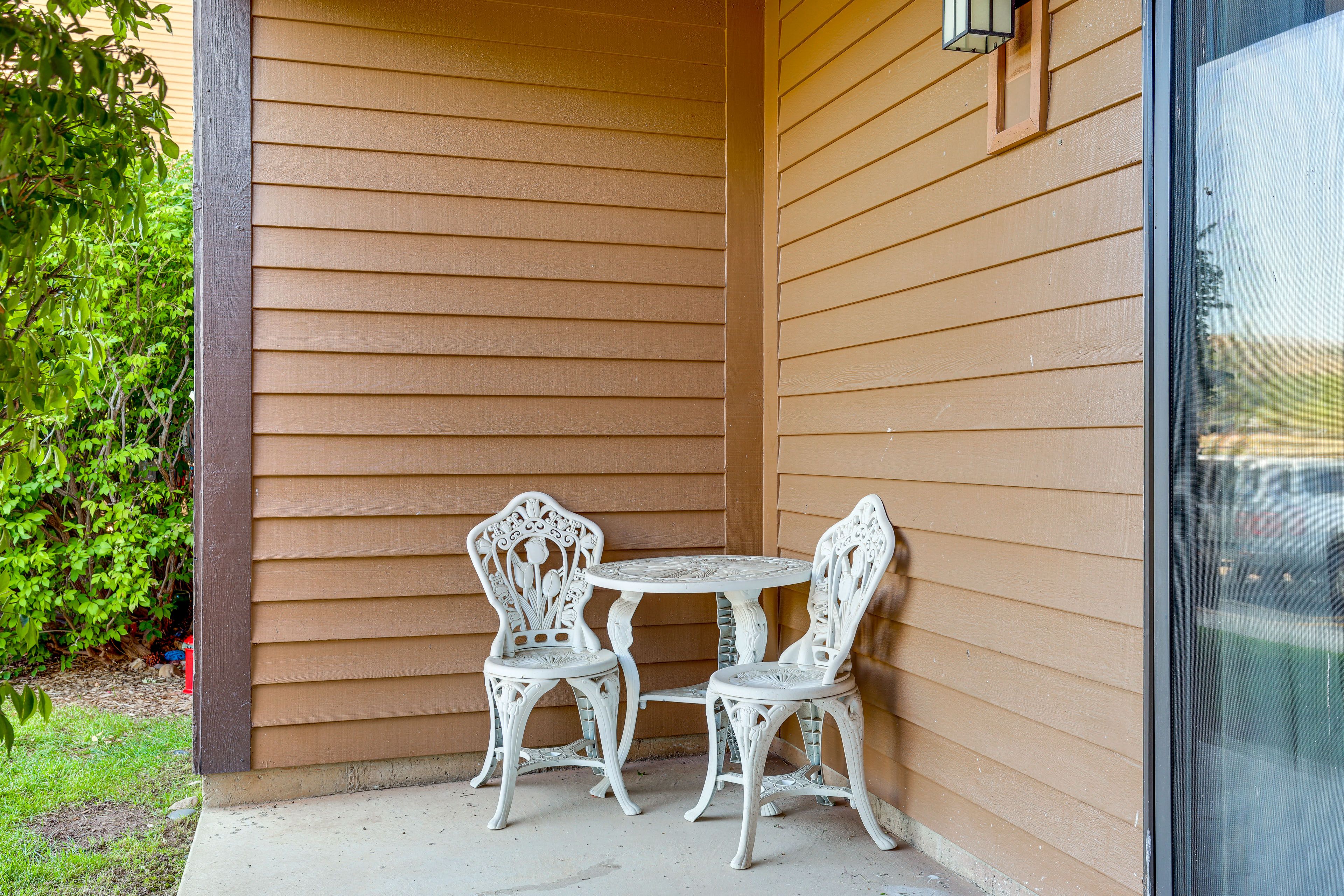 Condo Exterior | Covered Back Porch | Mountain Views