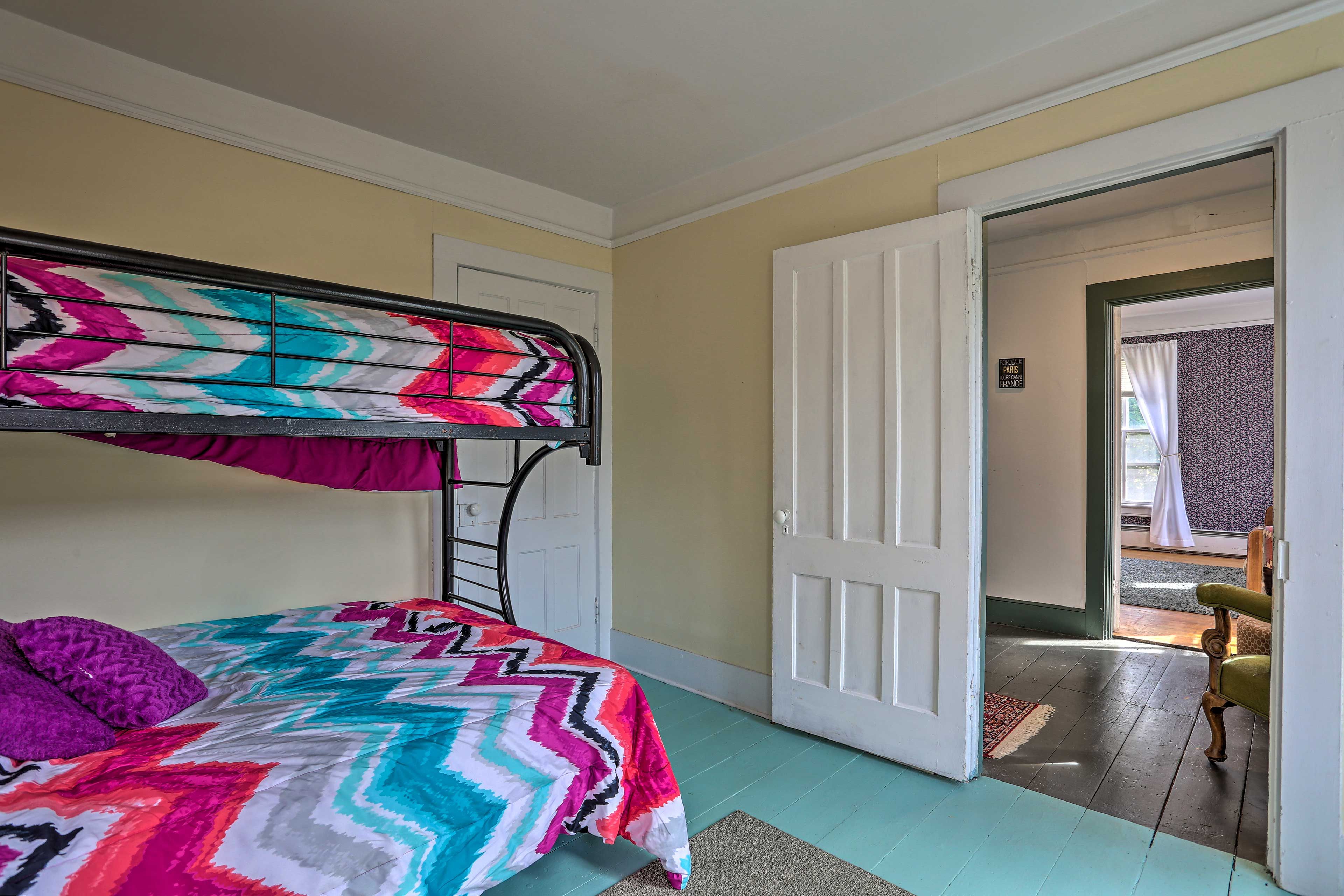 This twin-over-full bunk bed sleeps 3.