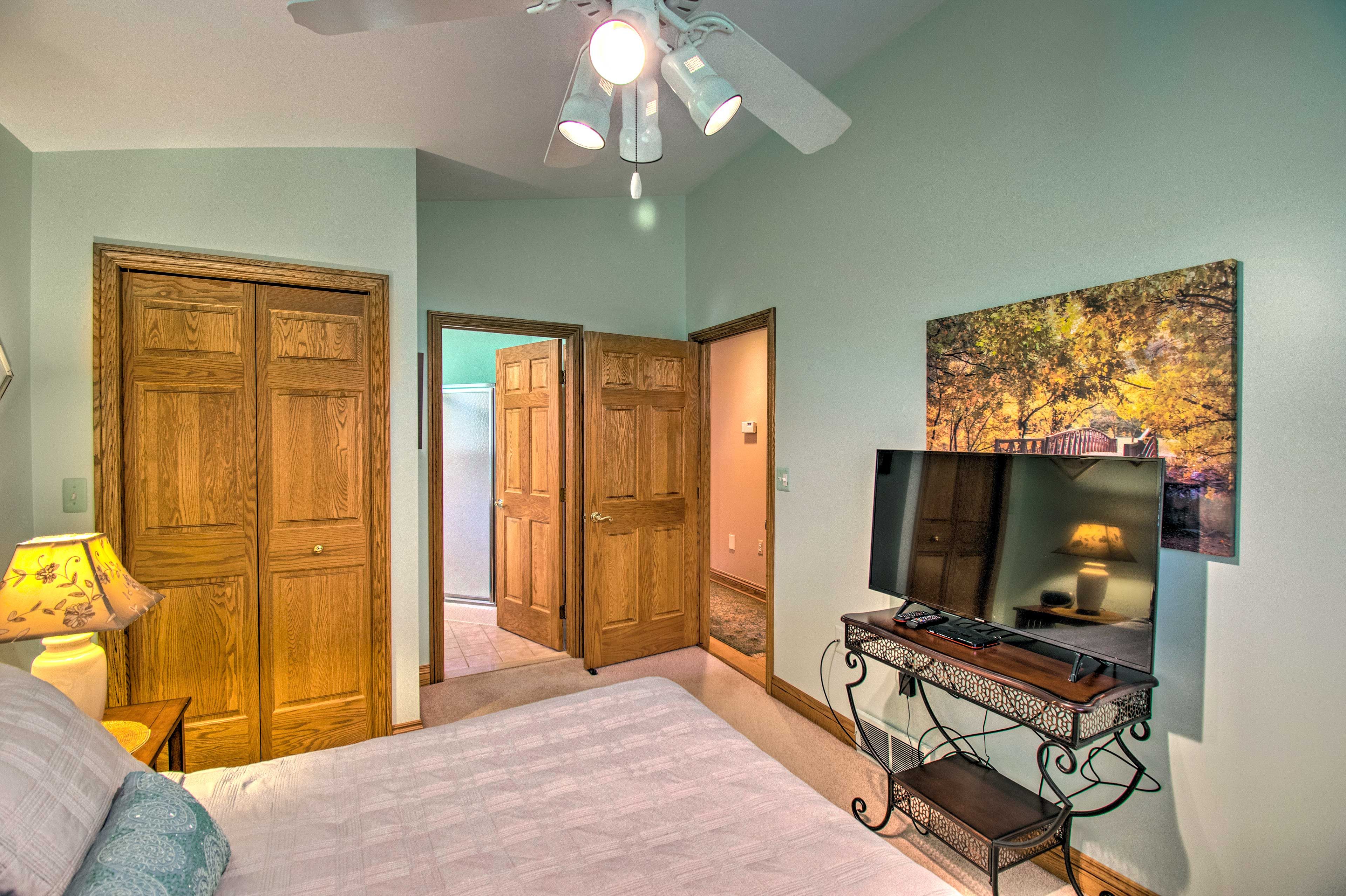 Snuggle up at the end of the day to watch the flat-screen TV.