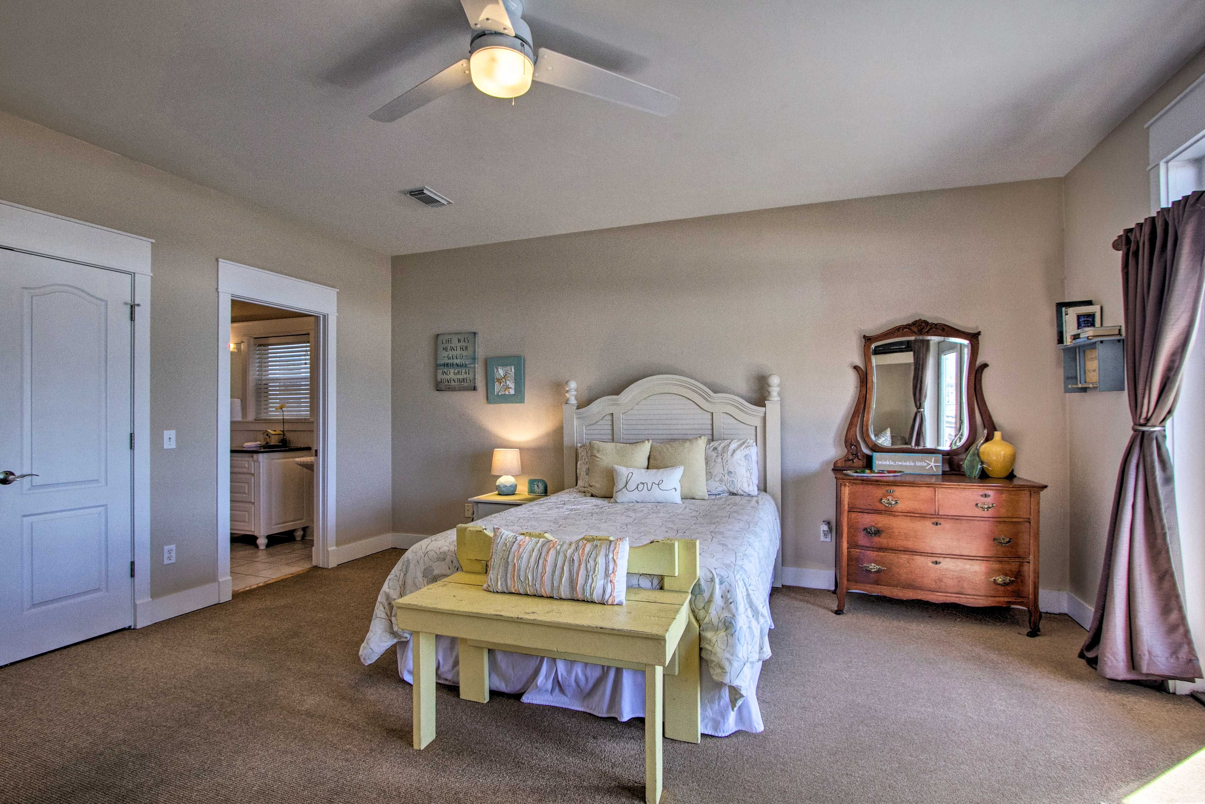 The room boasts antique furnishings.