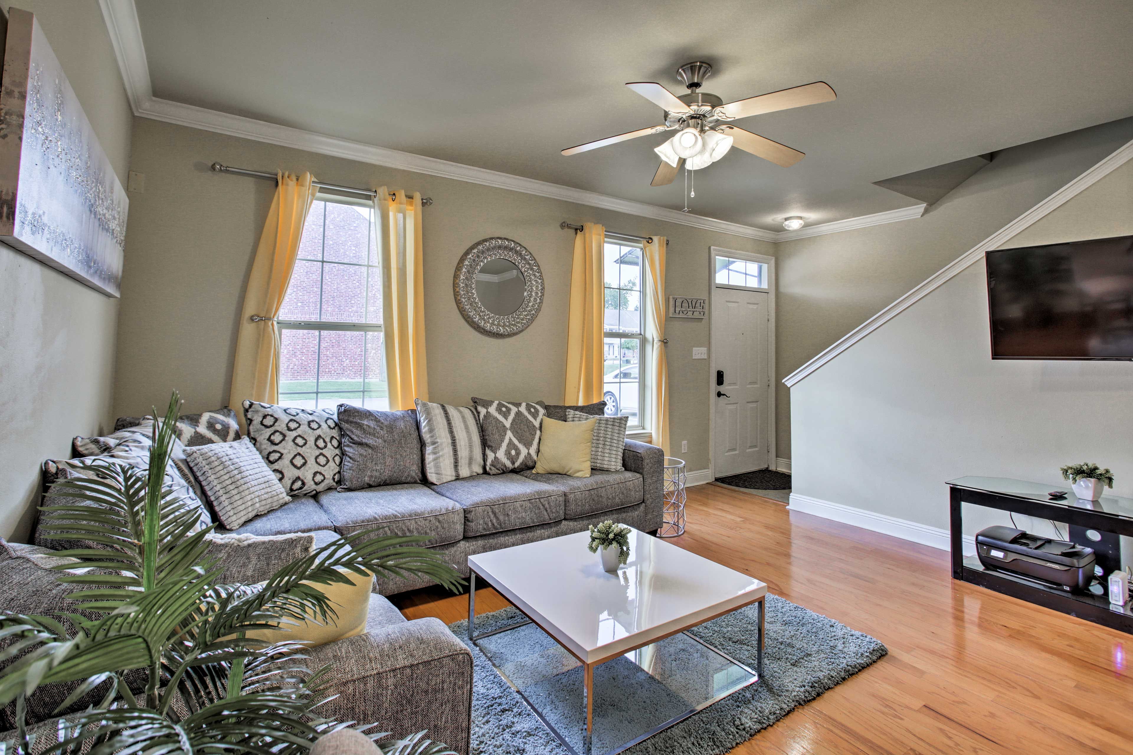 Watch a show or the game on the flat-screen TV.