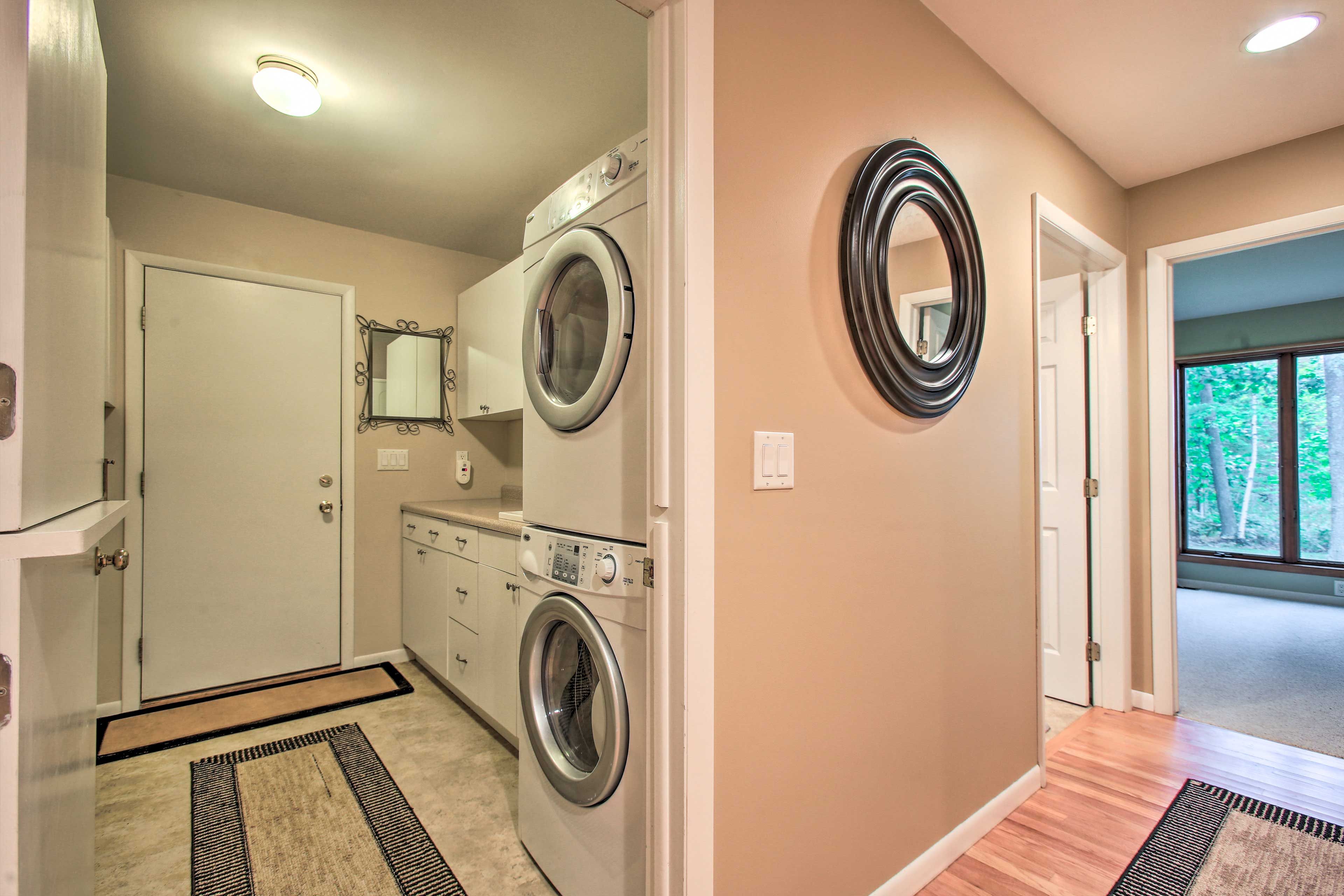 Stacked laundry machines allow you to stay fresh during your visit.