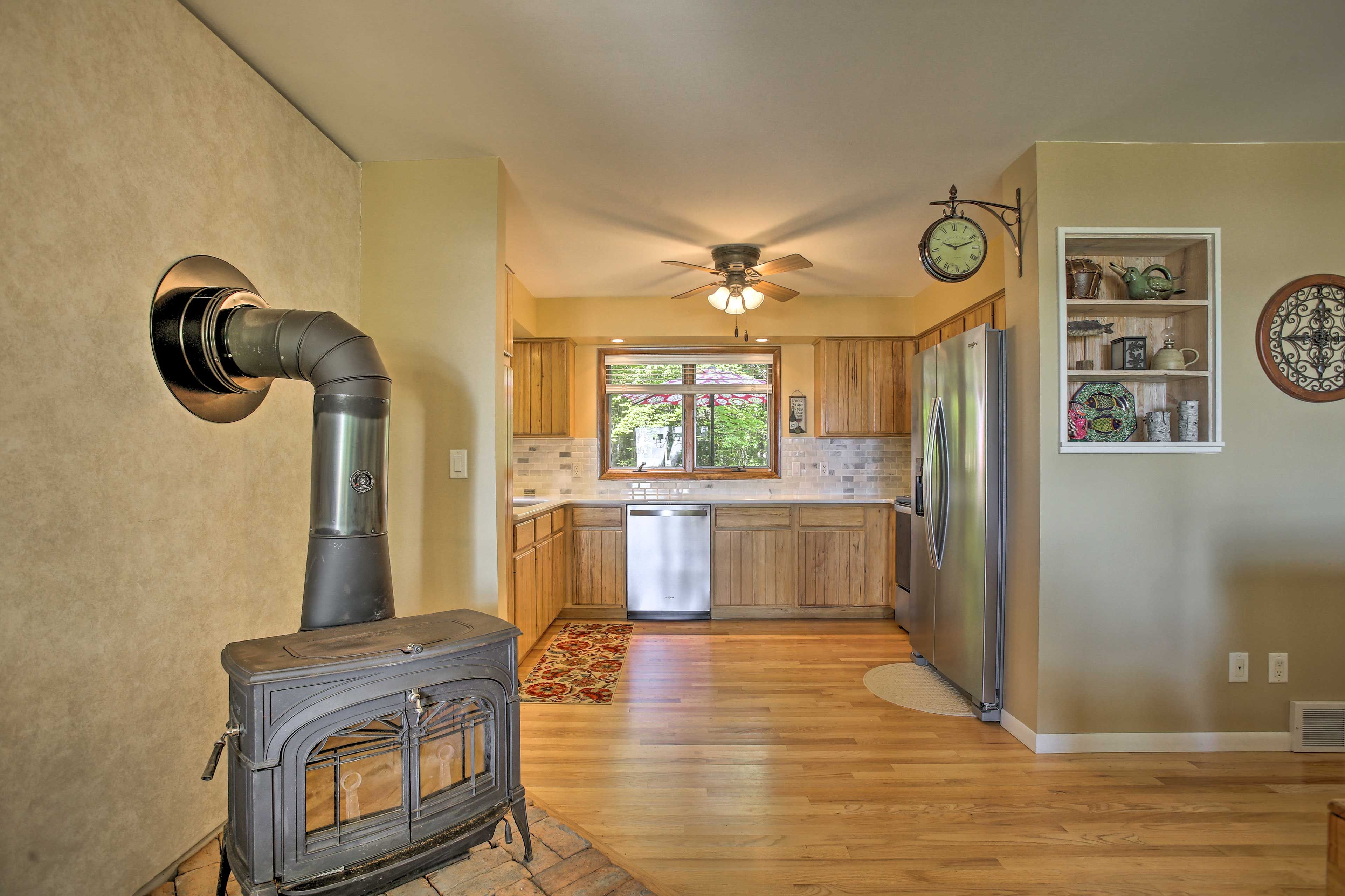 Stay warm in the Midwestern winters with the wood-burning stove.