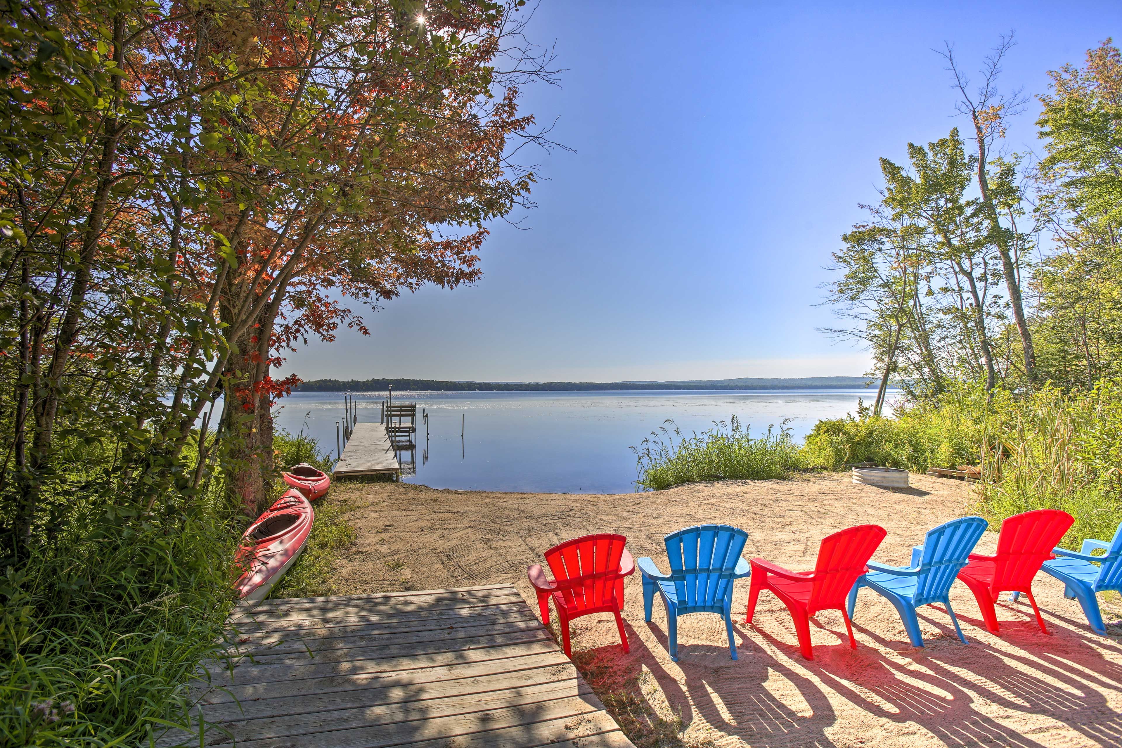 This Interlochen home rests on 150 feet of shoreline.