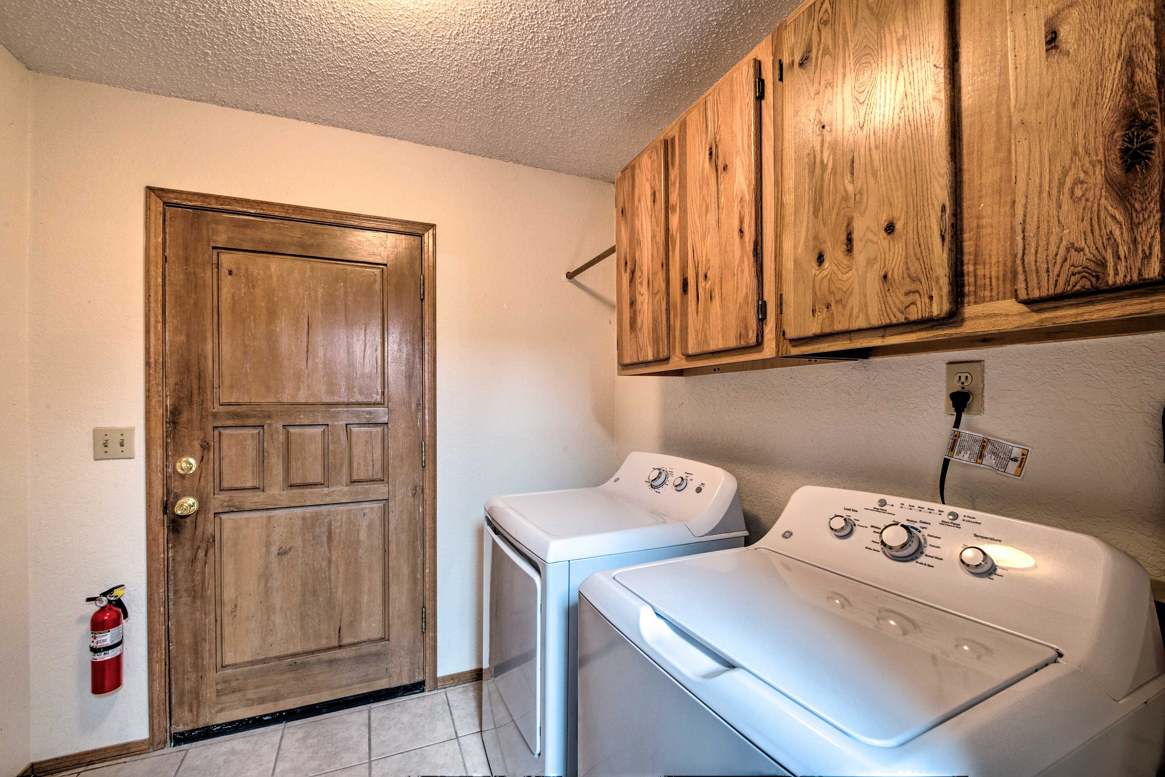 Keep your vacation clothes clean with the washer and dryer.