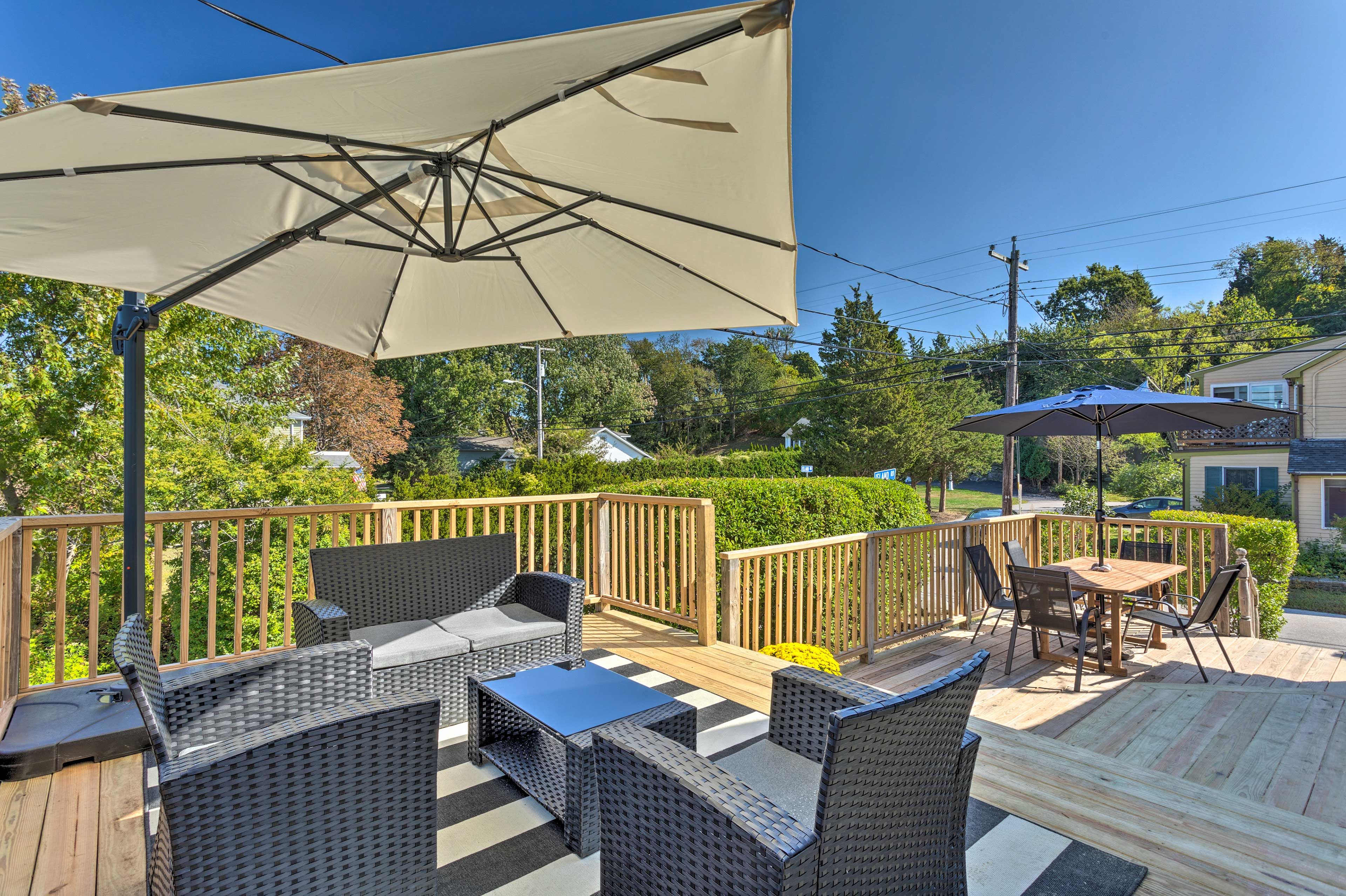 Enjoy happy hour out on the furnished deck.