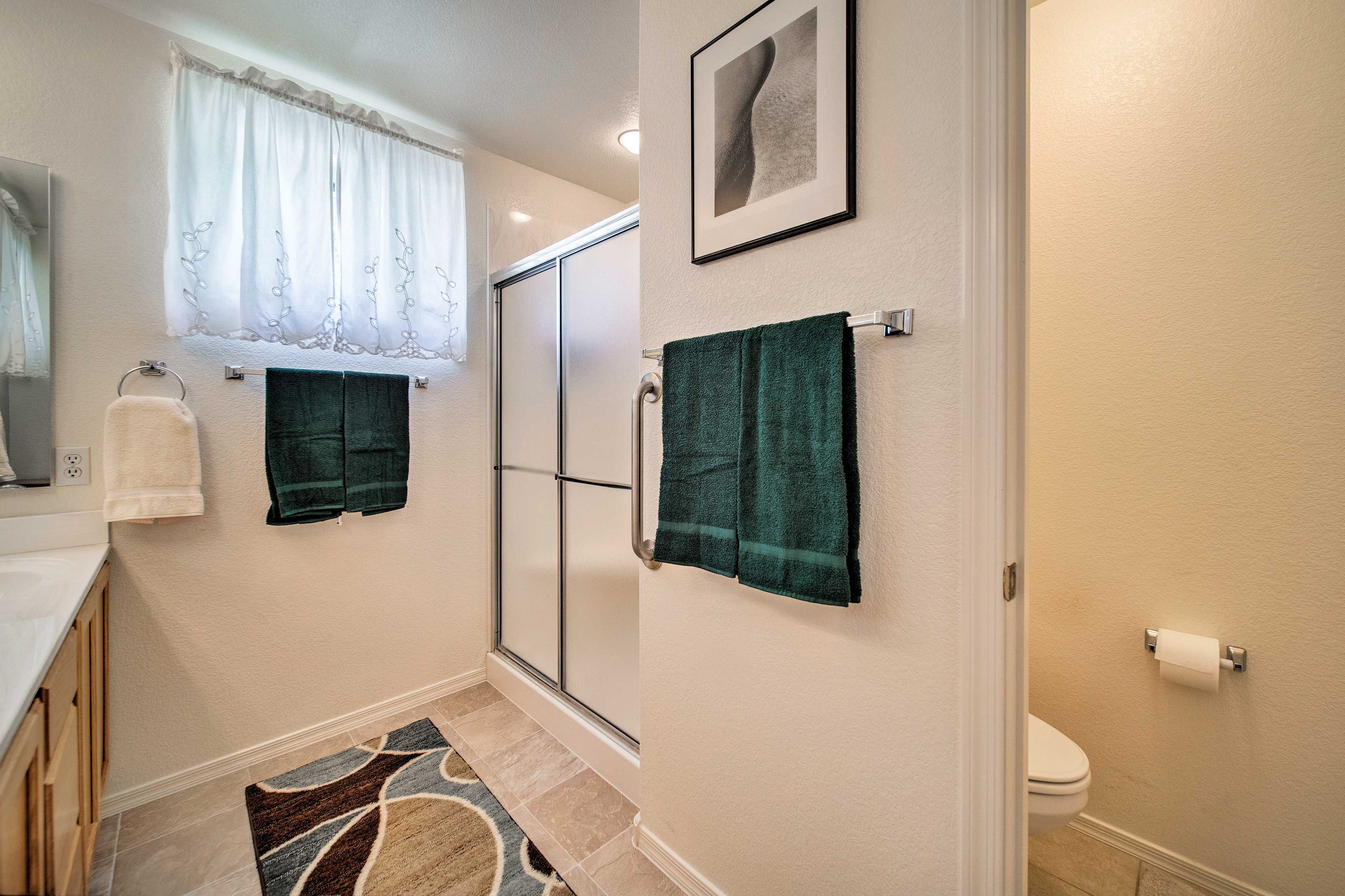 Wash up in the walk-in shower.