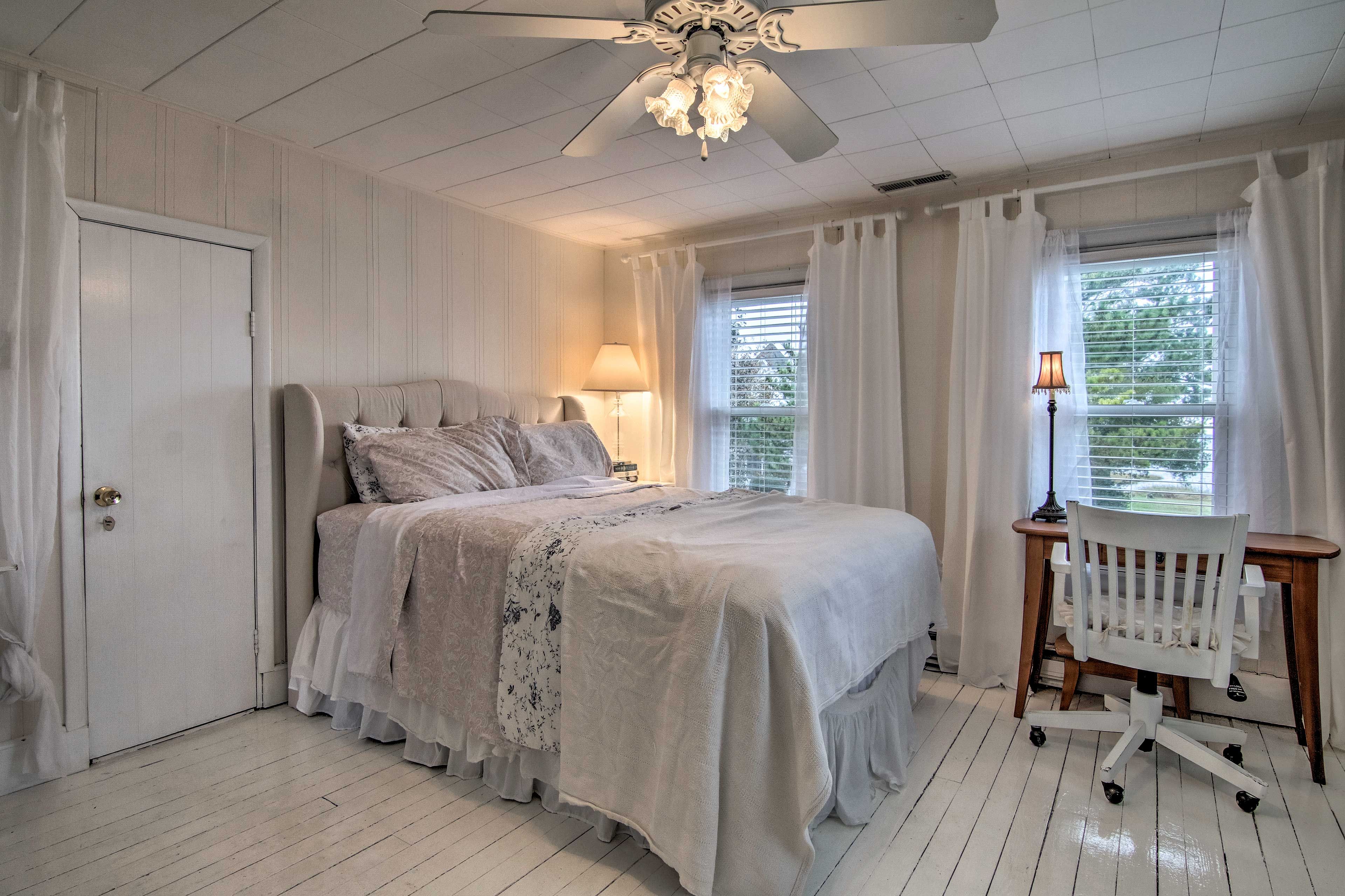 Write letters to loved ones back home at the desk by the window.