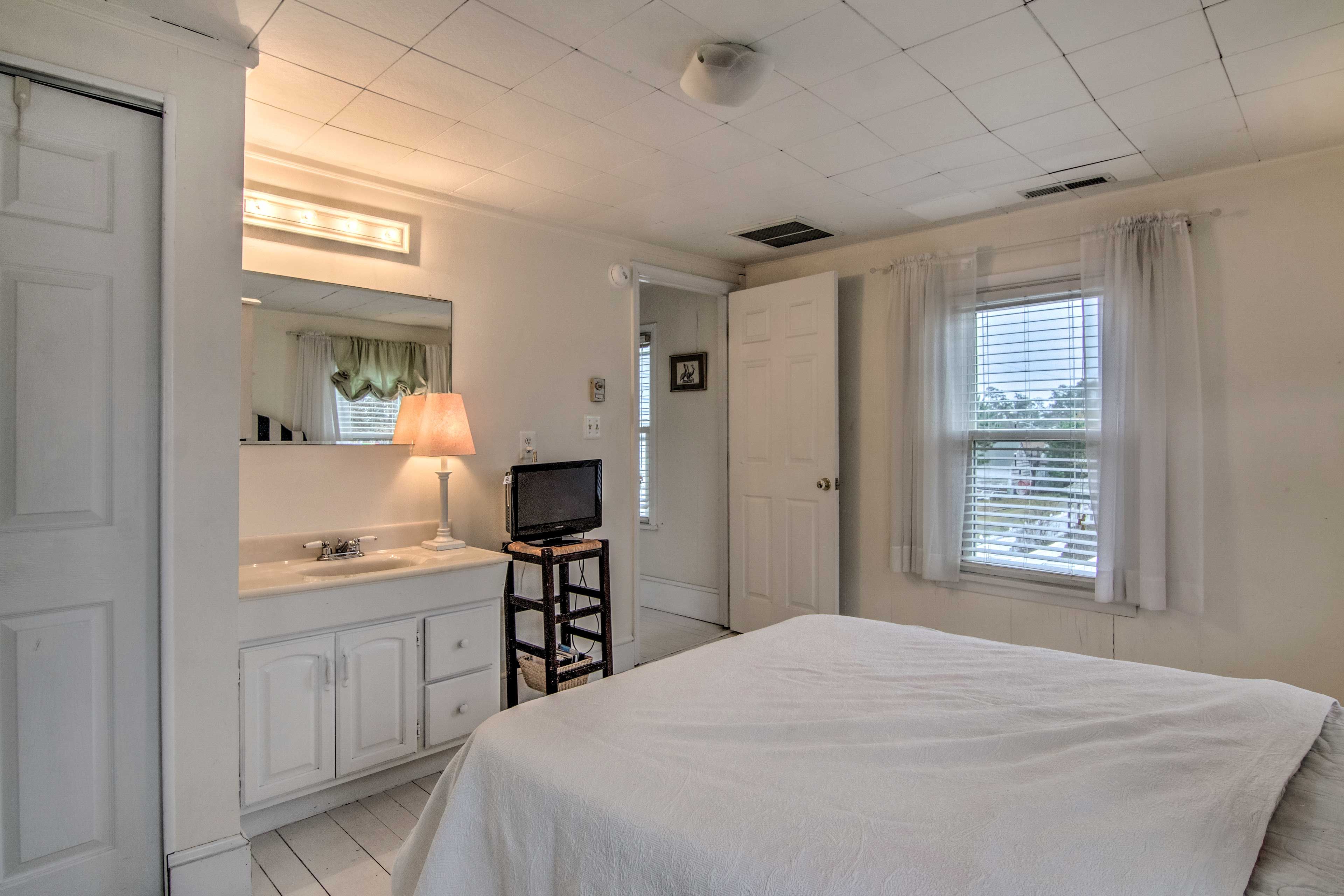 This room offers a mirror and sink - a convenient place to do your makeup.