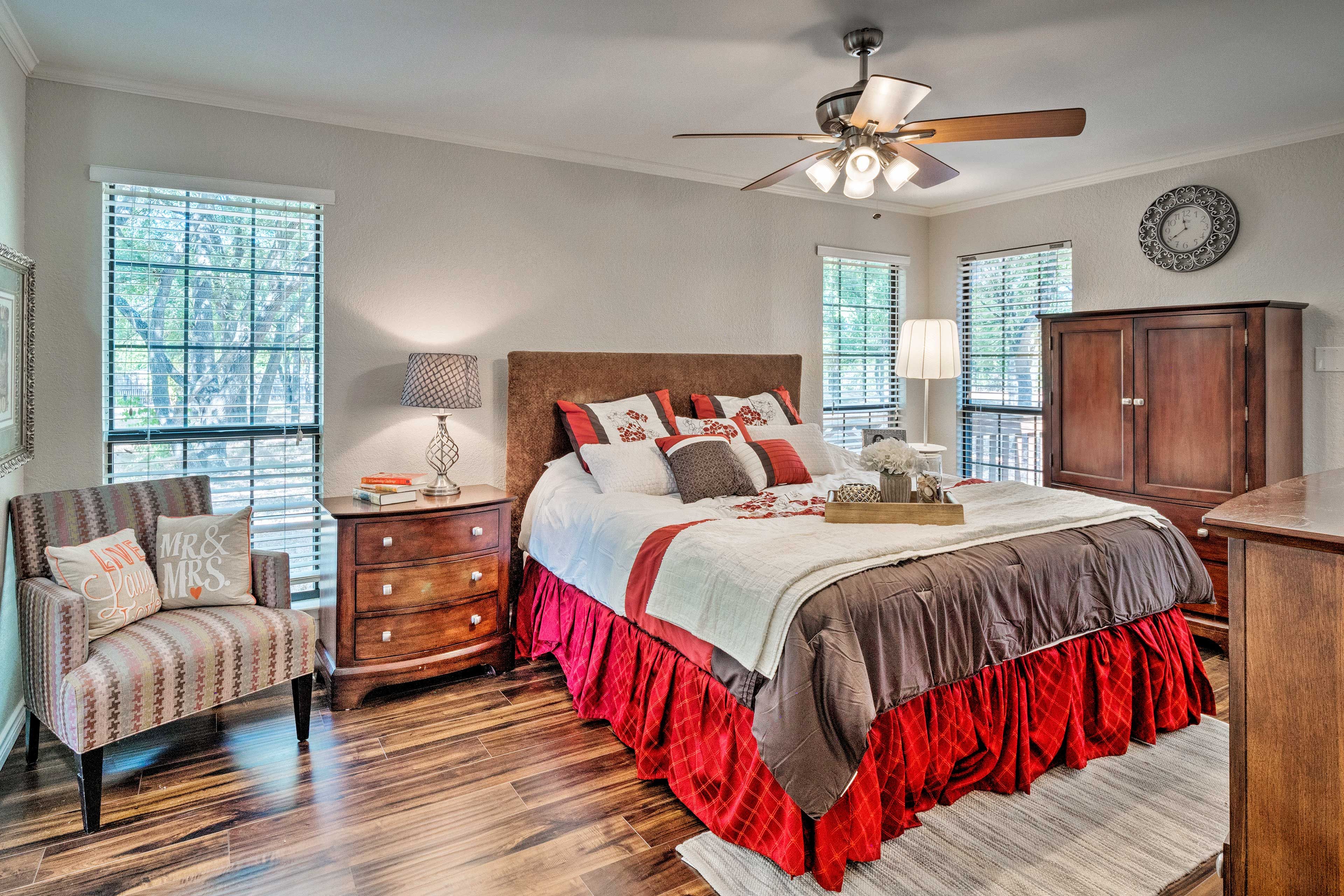 The first bedroom boasts a king bed.