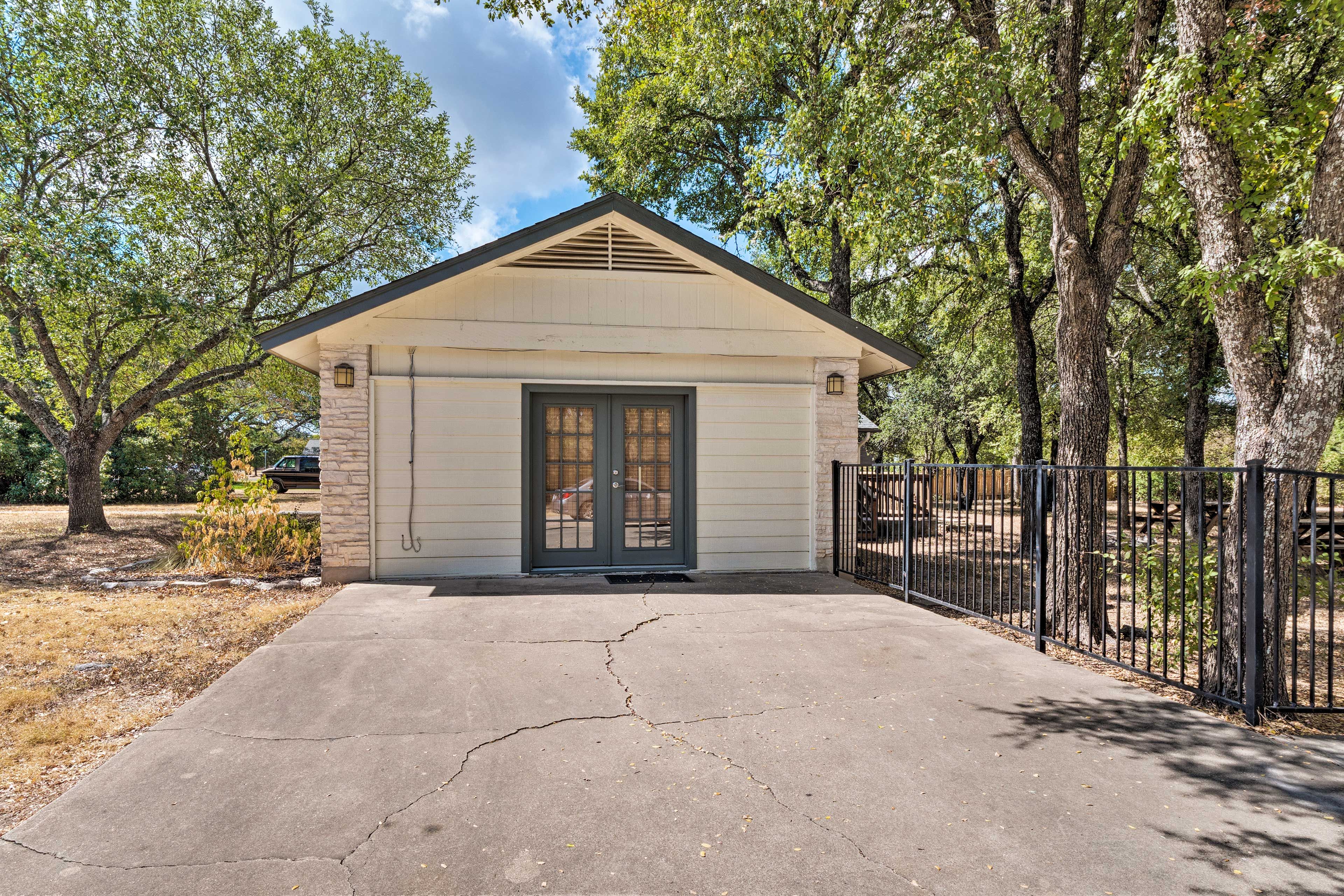 The detached garage has additional accommodations.