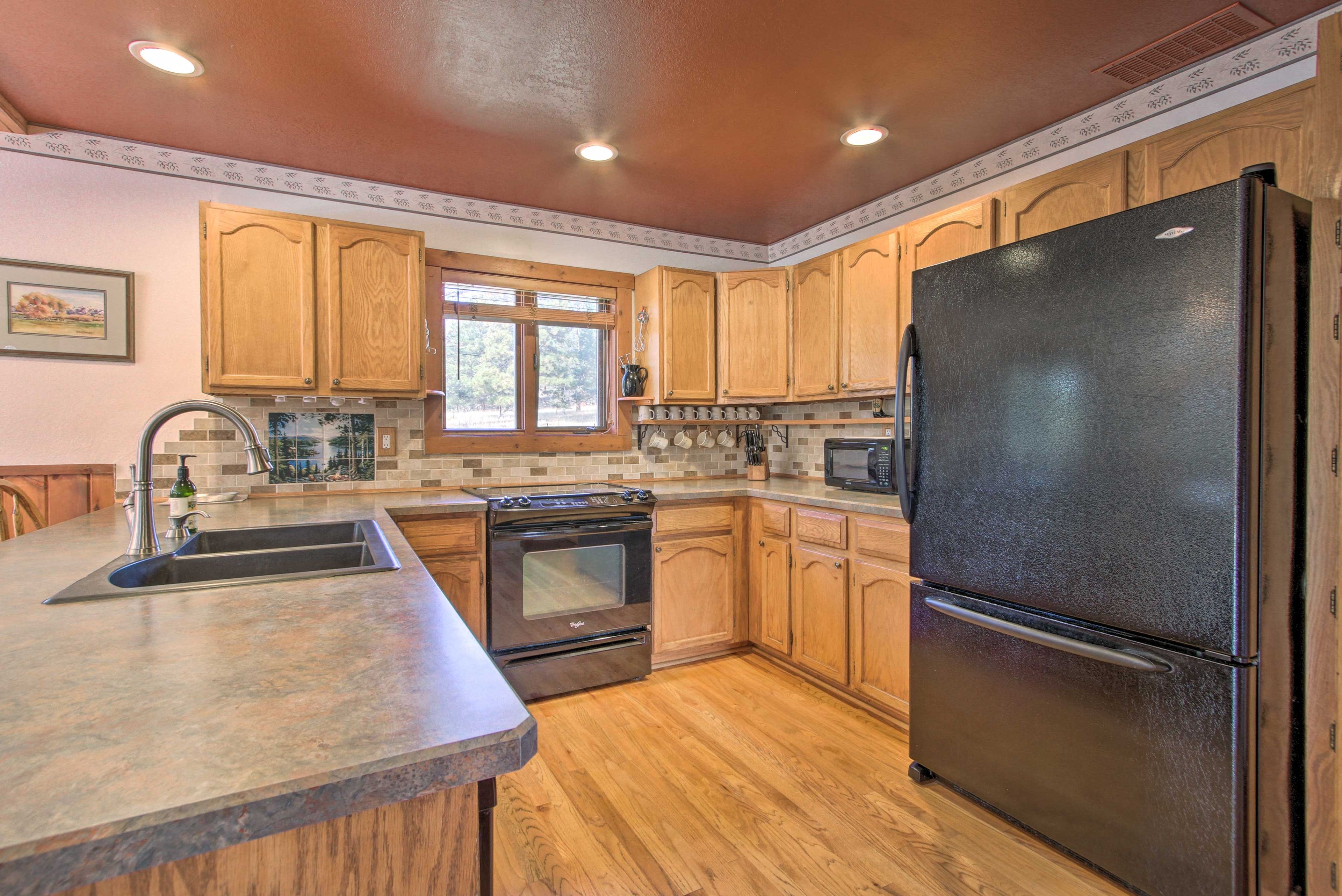 The kitchen is fully equipped for your convenience.