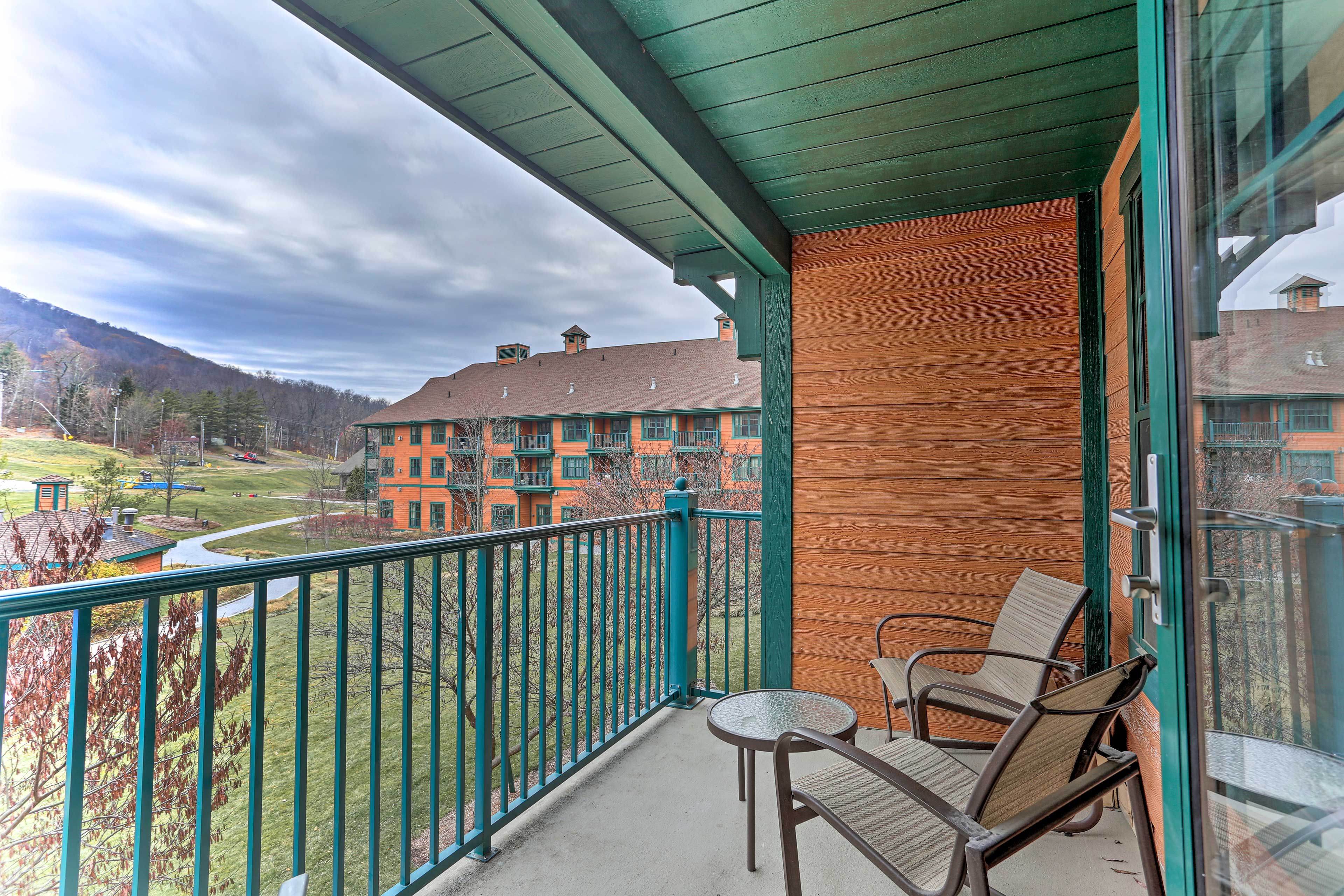 Enjoy mountain views from the private balcony.