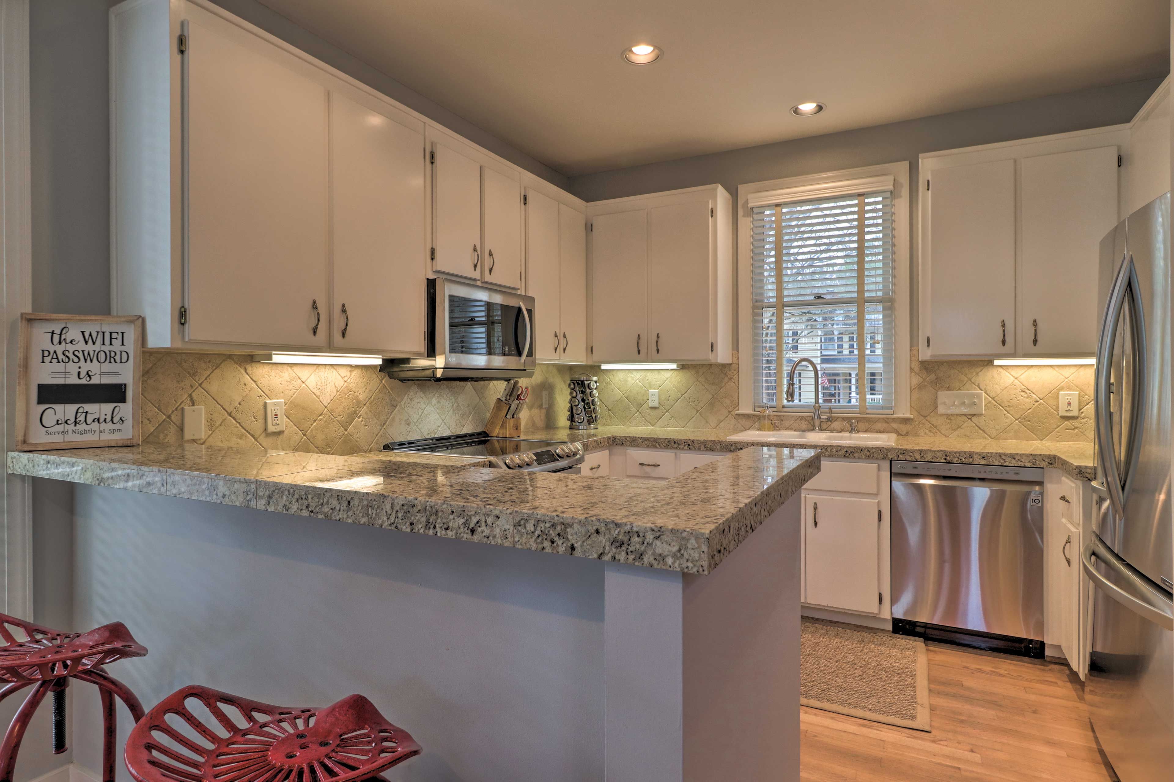 Prepare southern-inspired meals in the fully equipped kitchen.