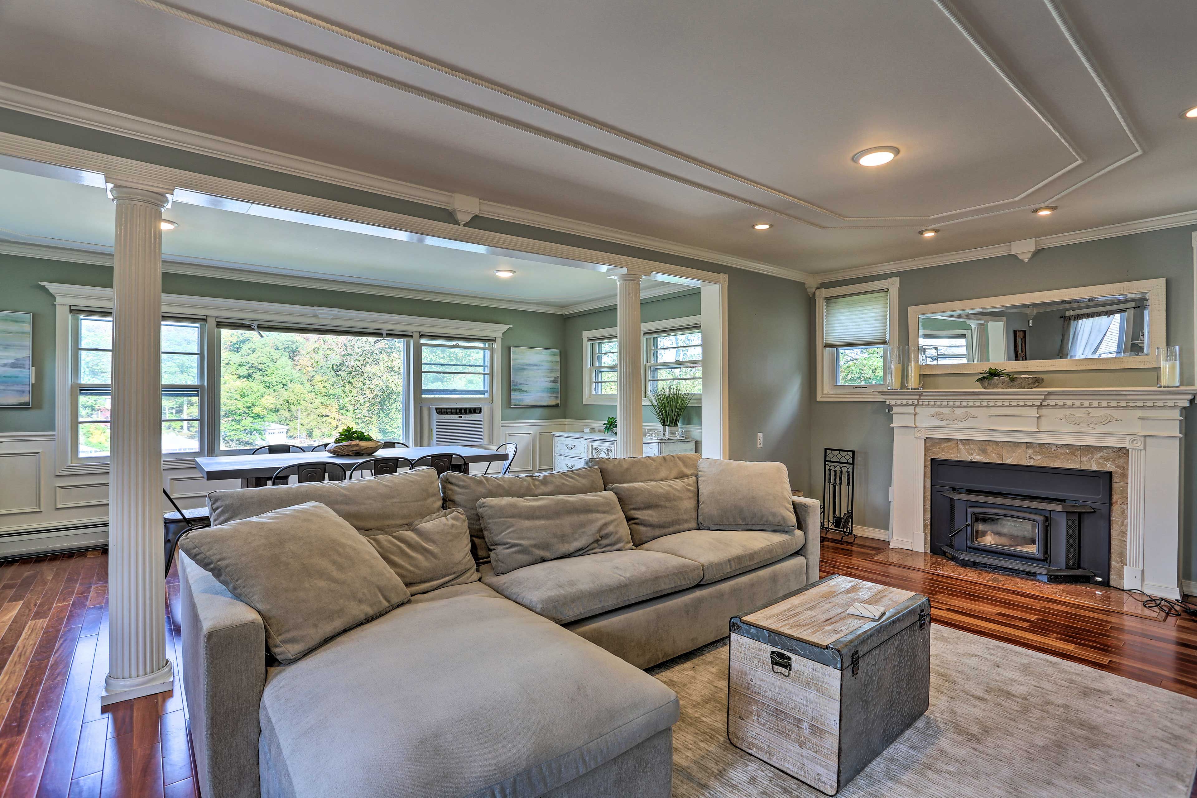 Views flood the living space through the picture windows.