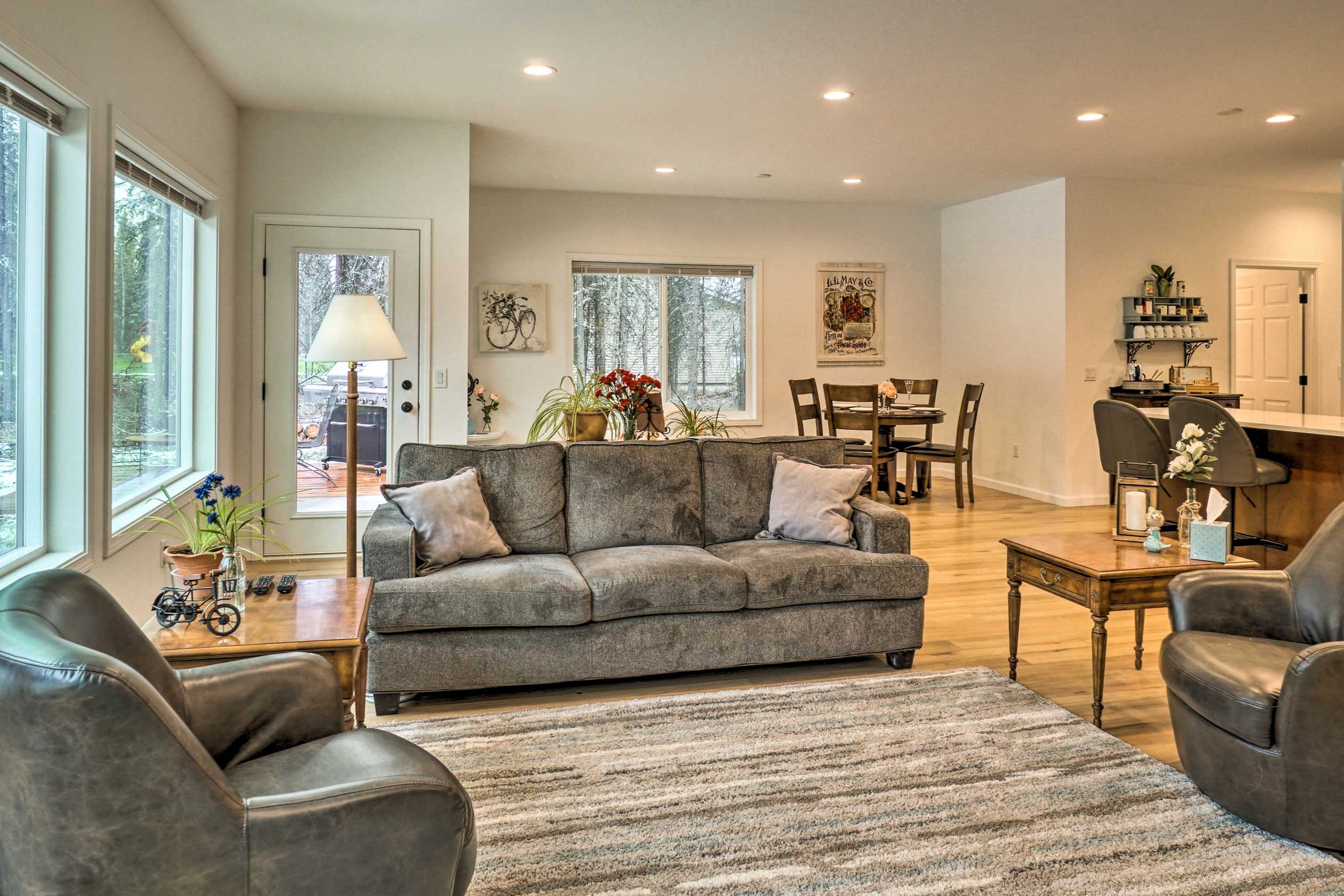 Relax on the plush furniture after a day of hiking.