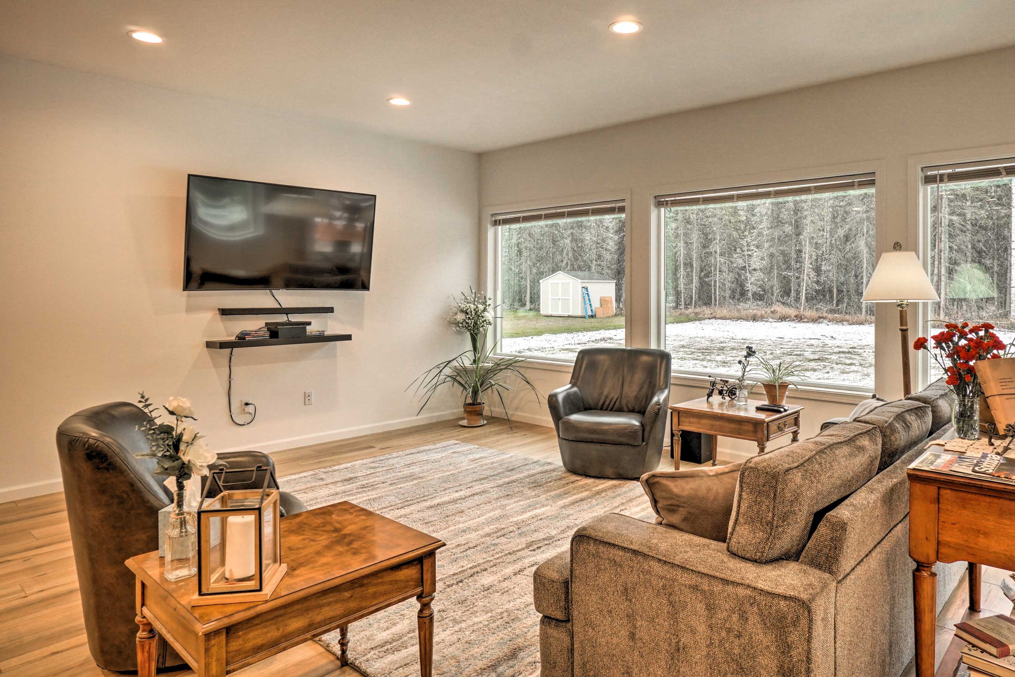 Watch your favorite show on the flat-screen TV.
