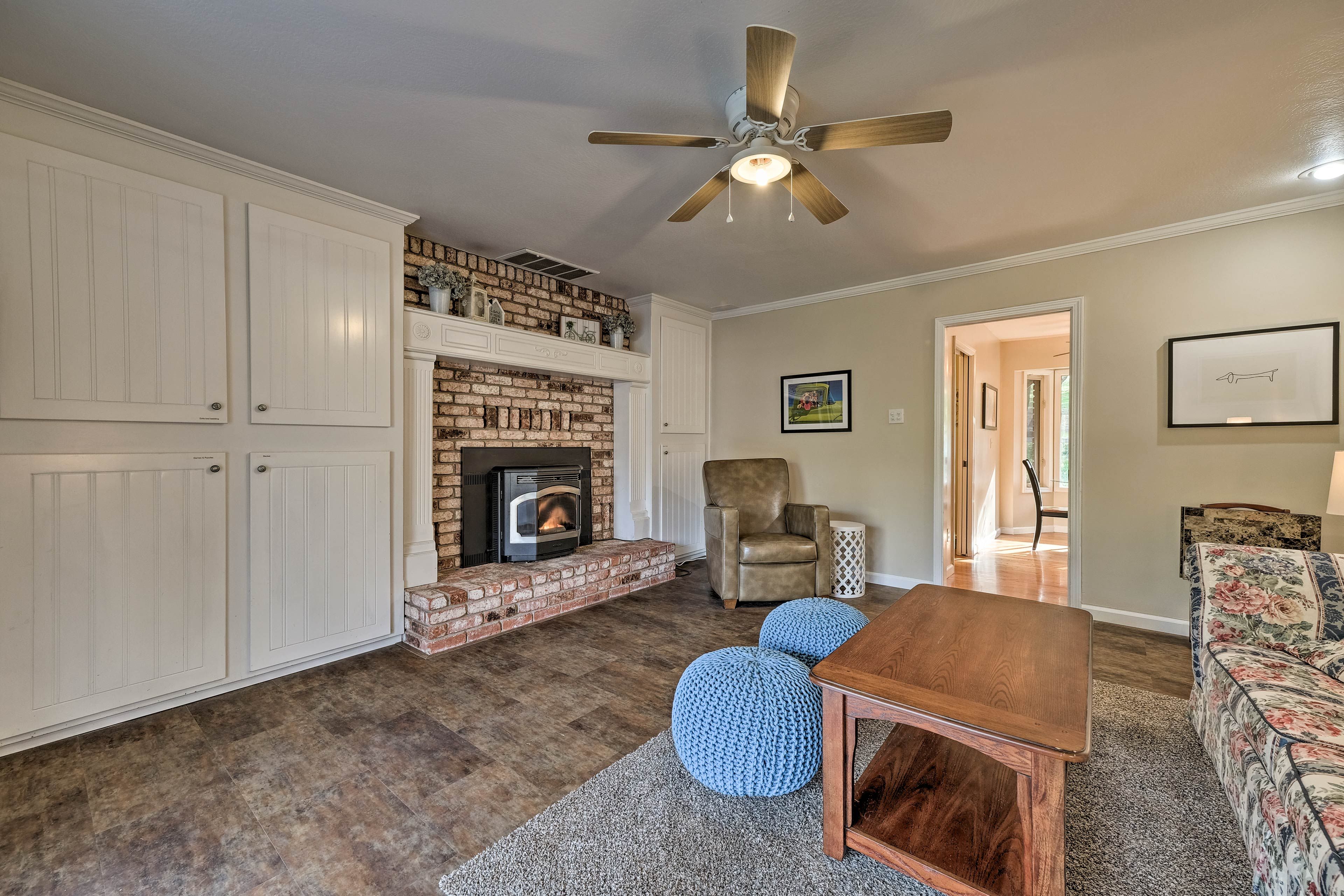 Keep warm in front of the electric fireplace.