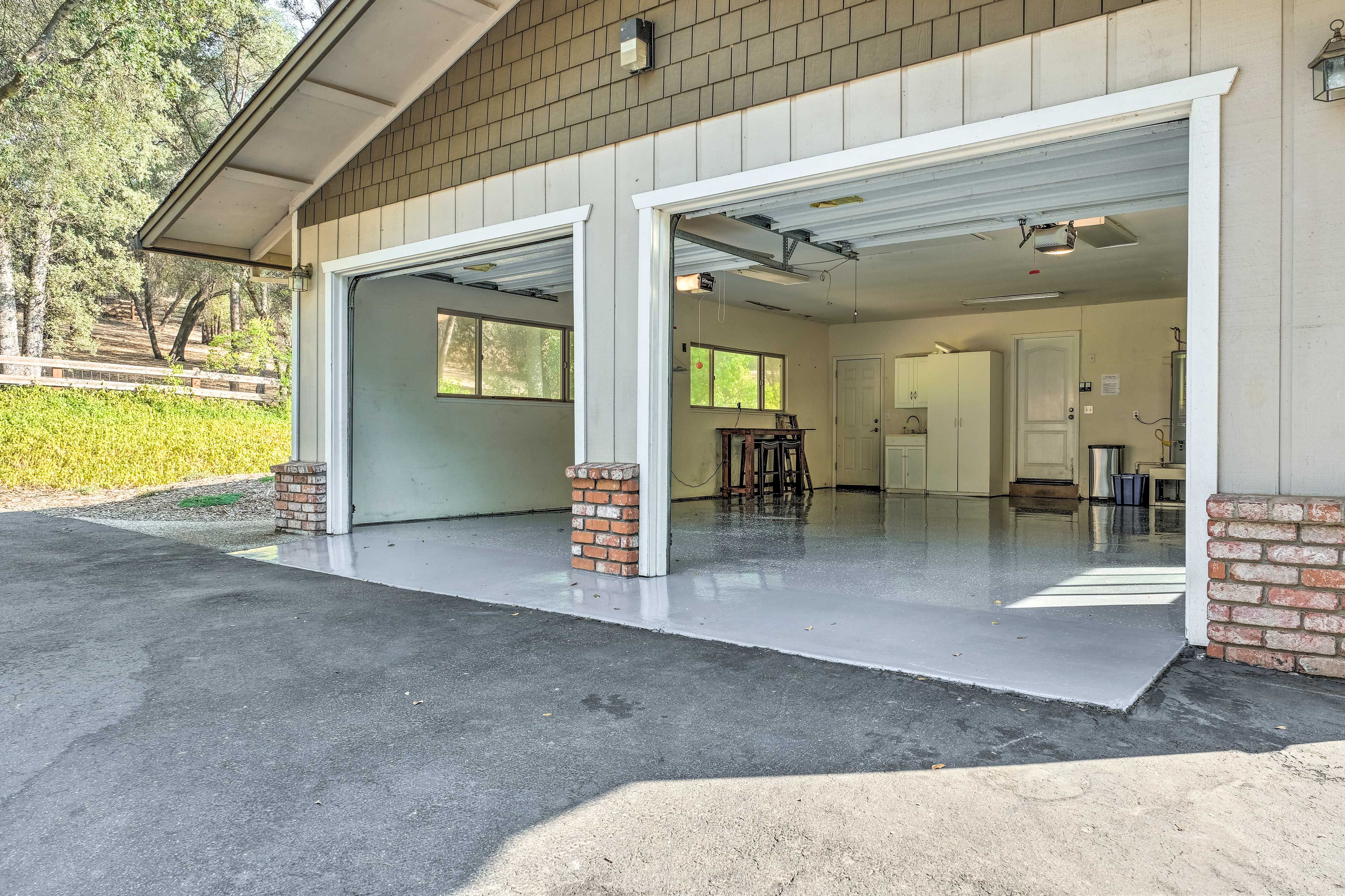 Store cars or other travel items in this garage.