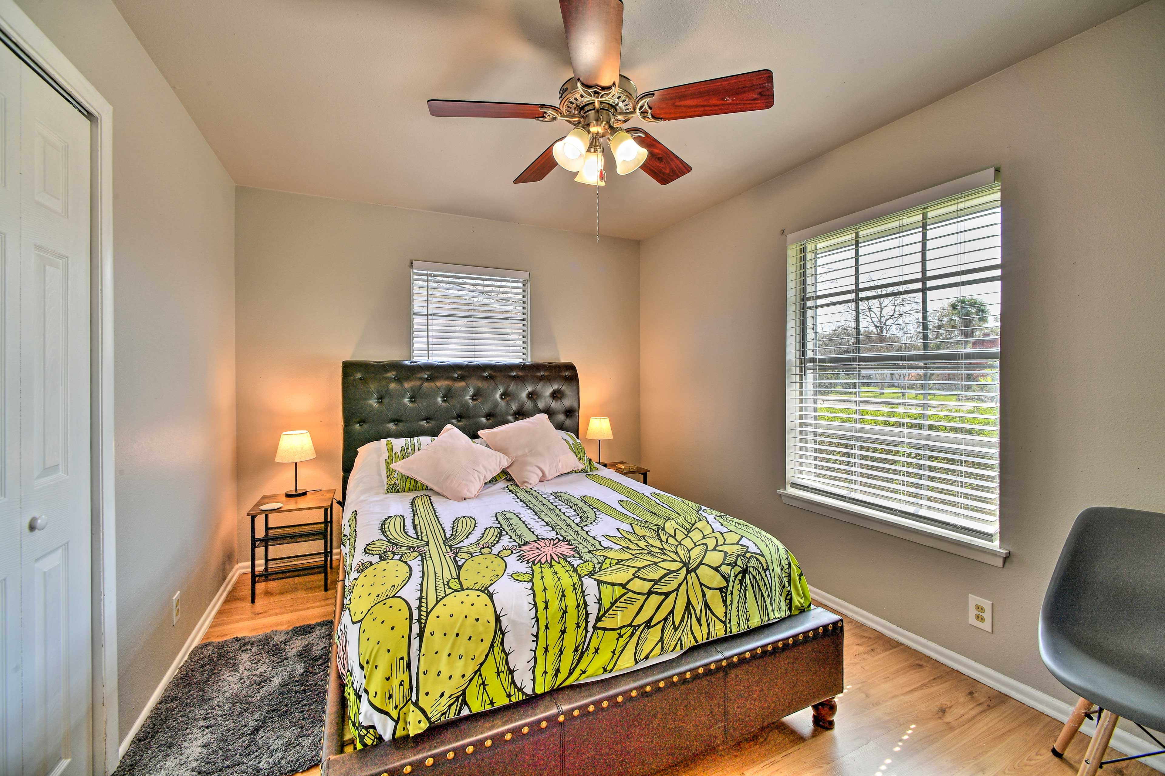 Sunlight fills the room each morning.