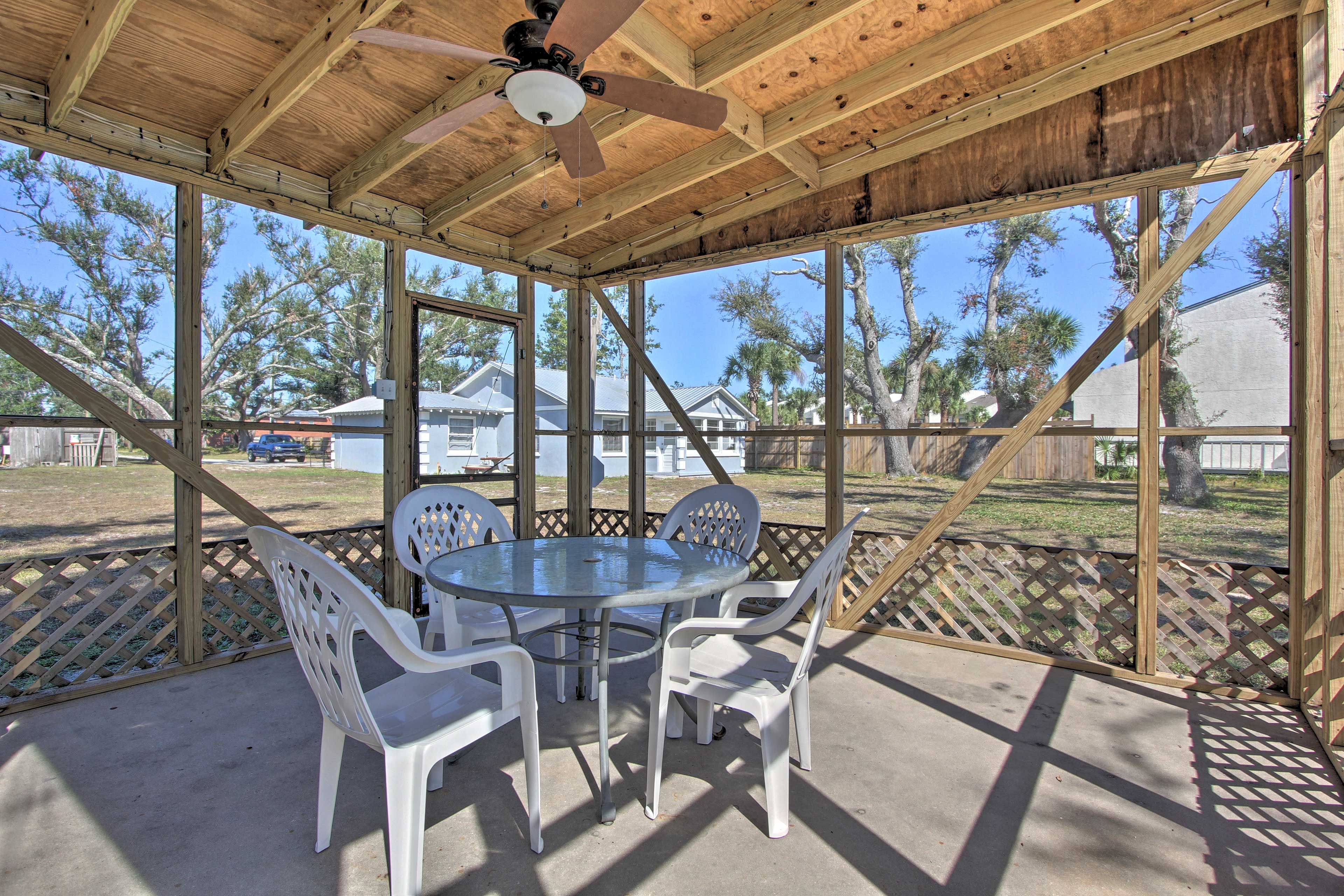 Enjoy a meal on the outdoor dining table.