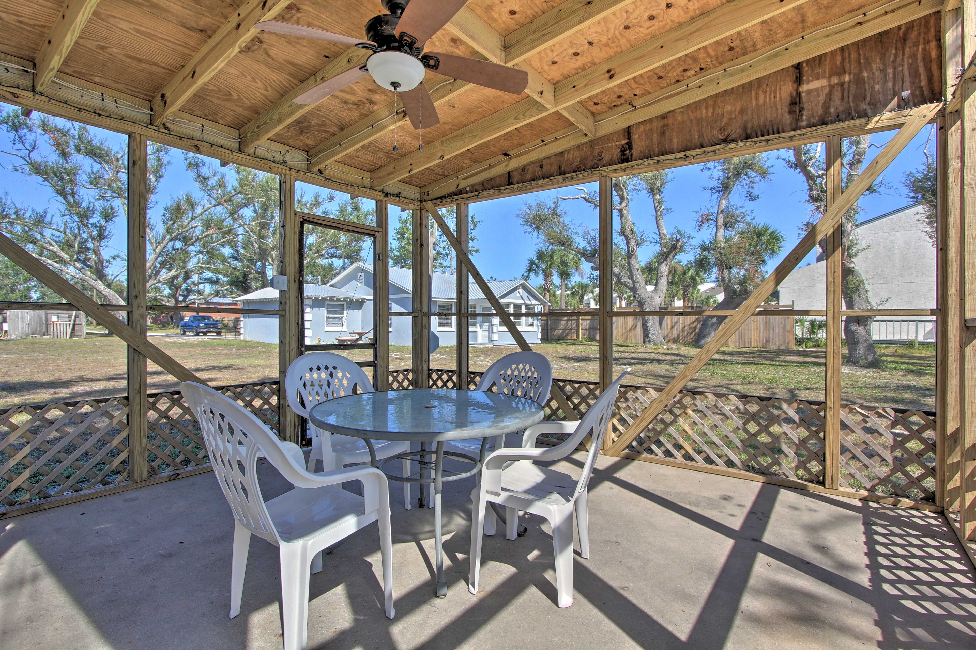 Enjoy a meal on the outdoor dining table.