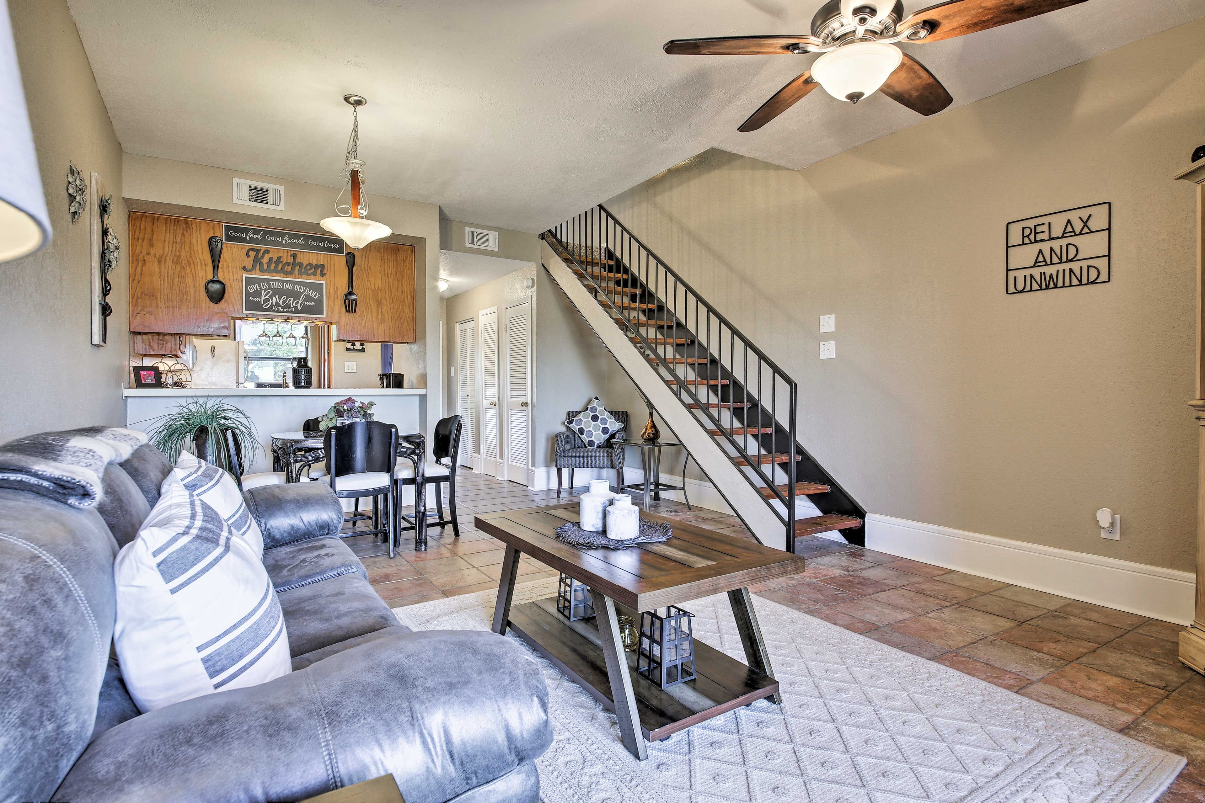 Unwind on the couch and watch movies on the flat-screen cable TV.