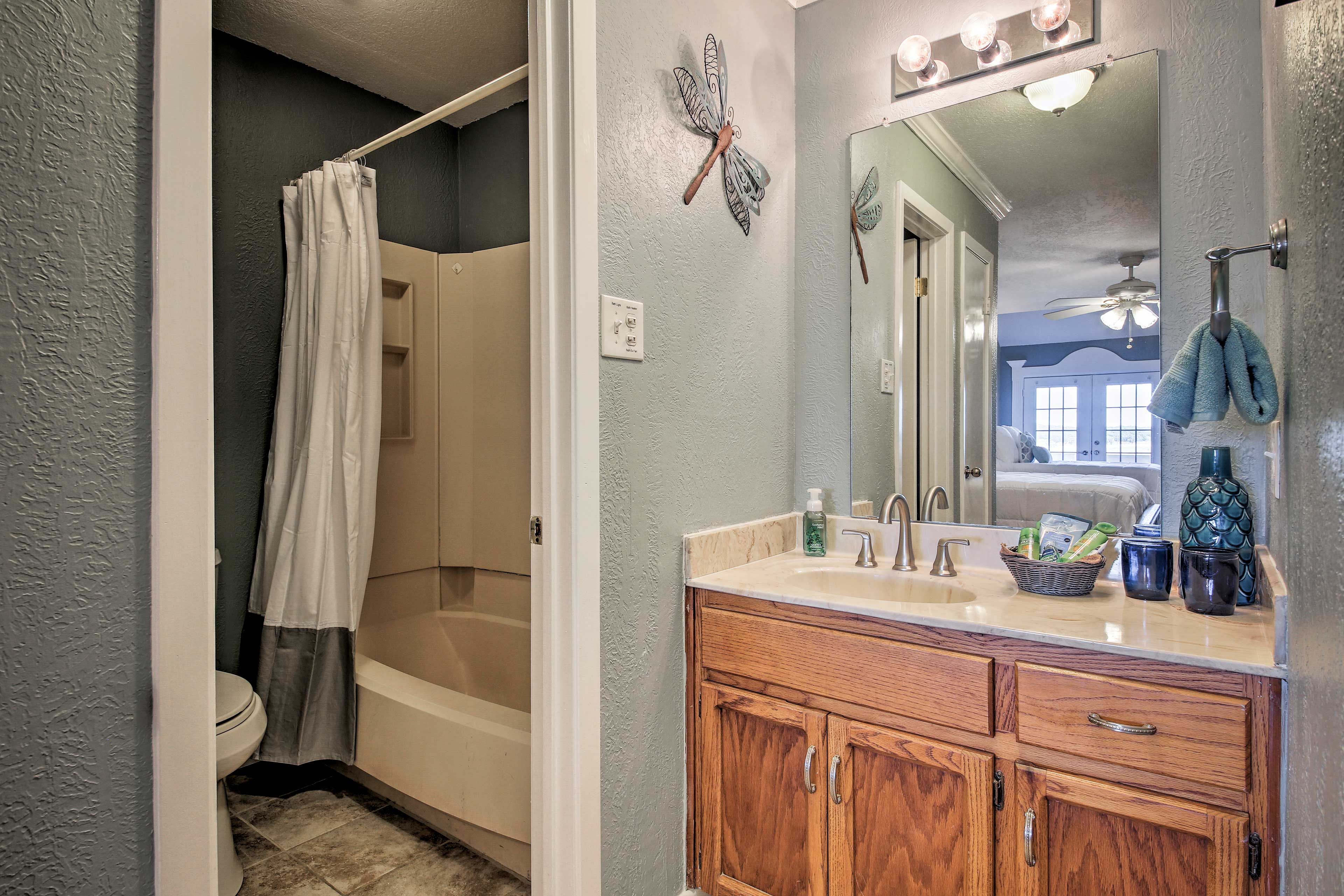 Rinse off in the shower/tub combo after your outdoor adventures.