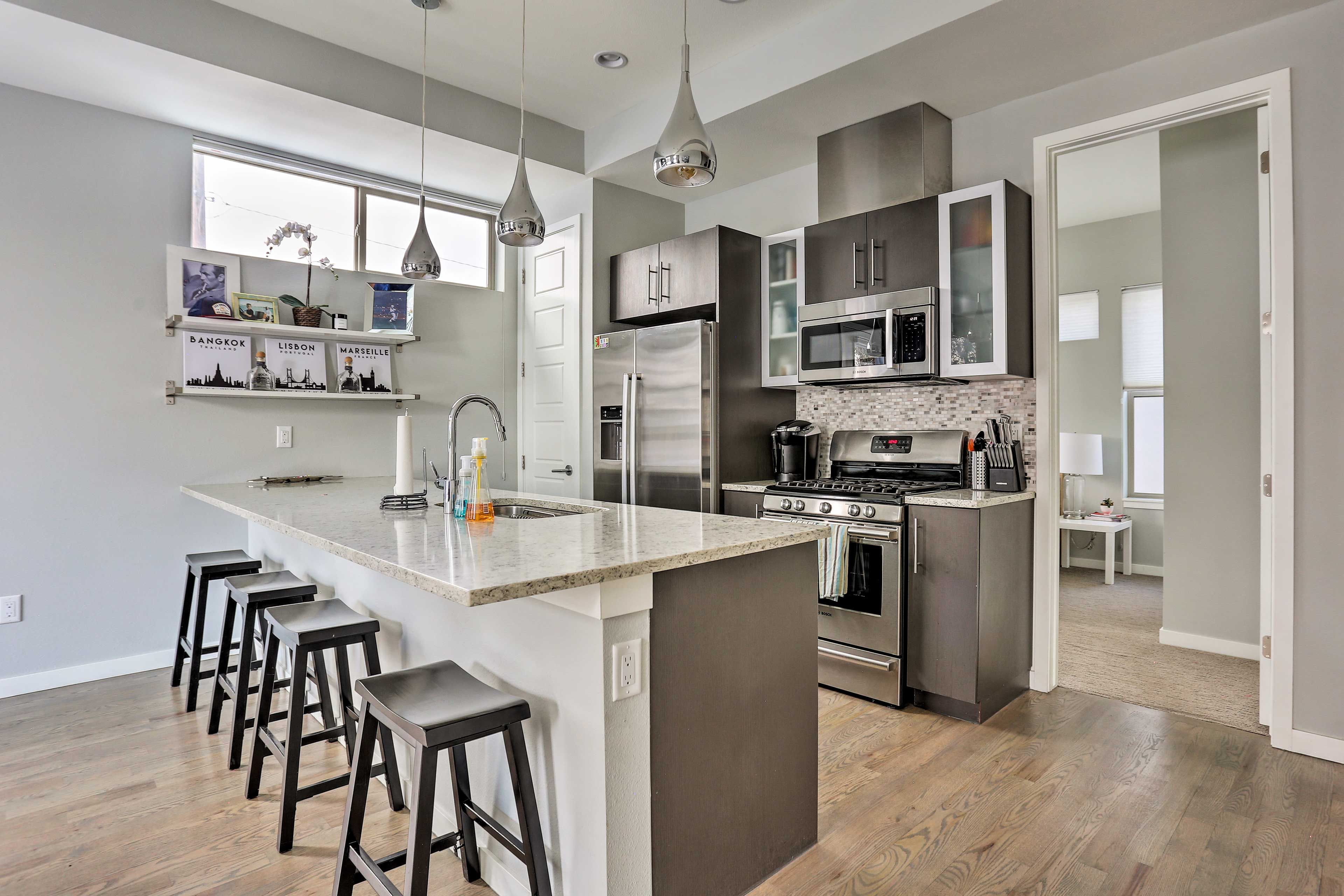 This 2-bed, 2.5-bath vacation rental boasts high-end features throughout.