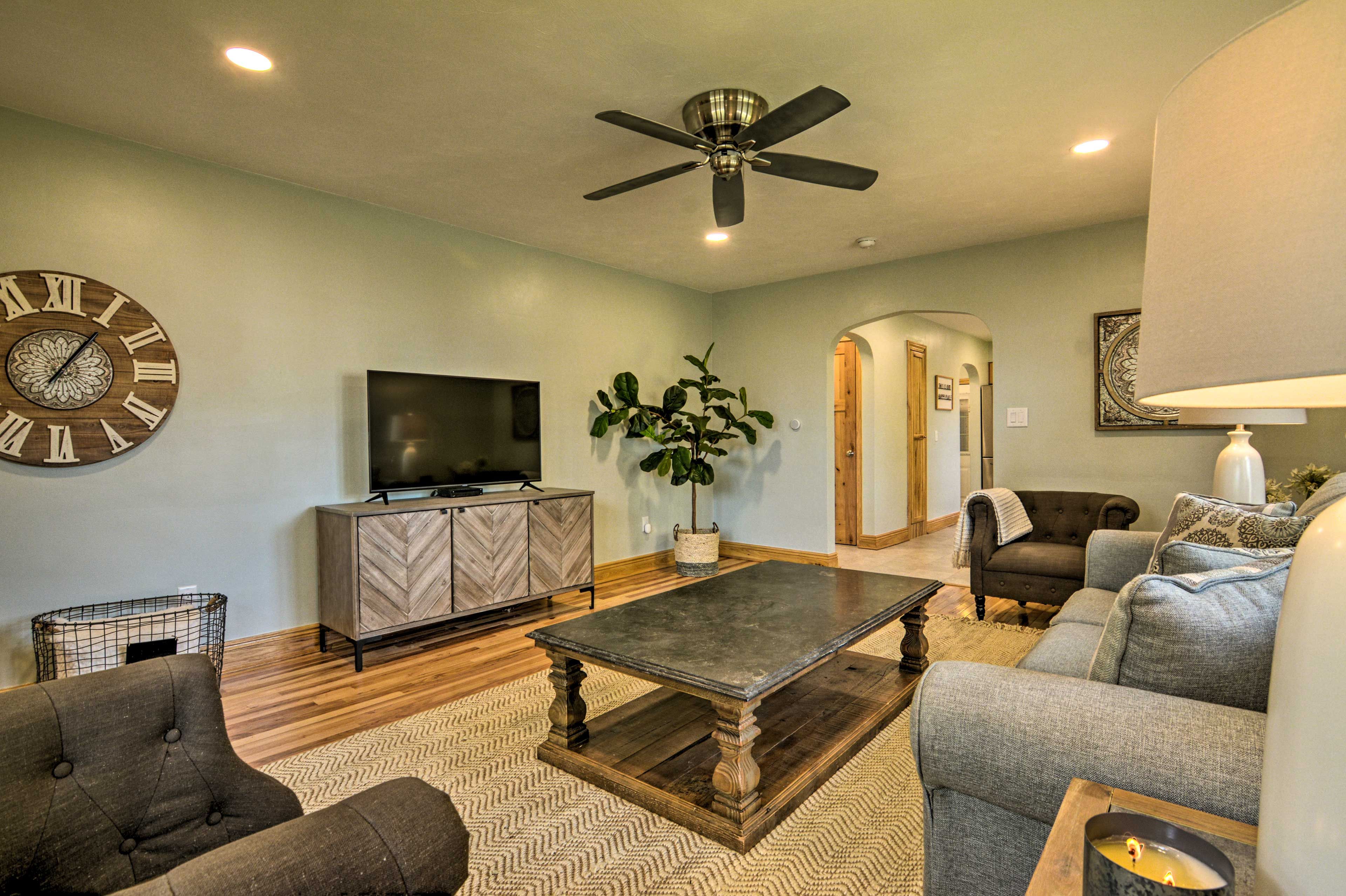 Unwind in the living space, complete with a flat-screen Smart TV.
