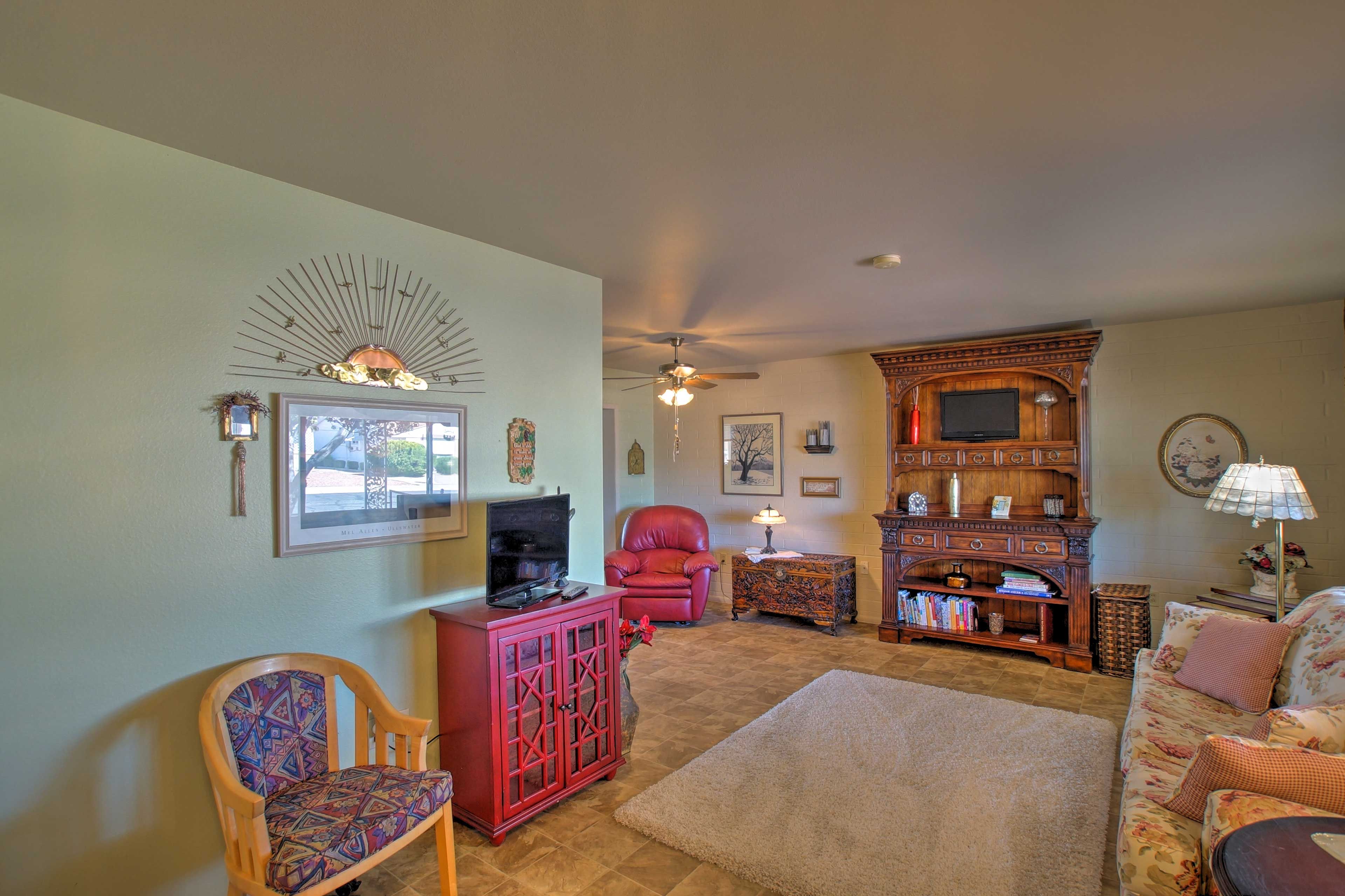 The second living area also offers a flat-screen TV.