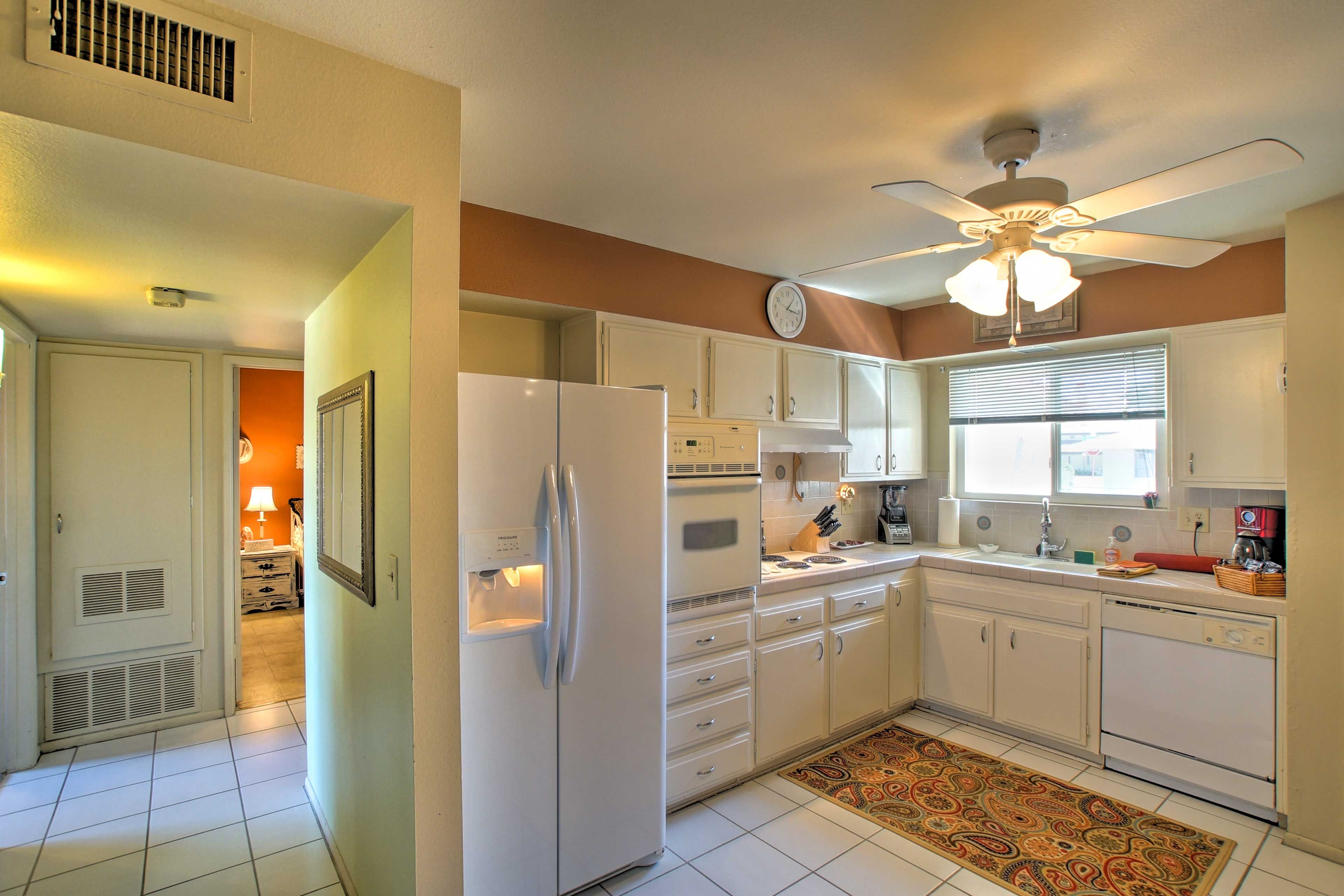 When hunger strikes, whip up a home-cooked meal in the full kitchen.