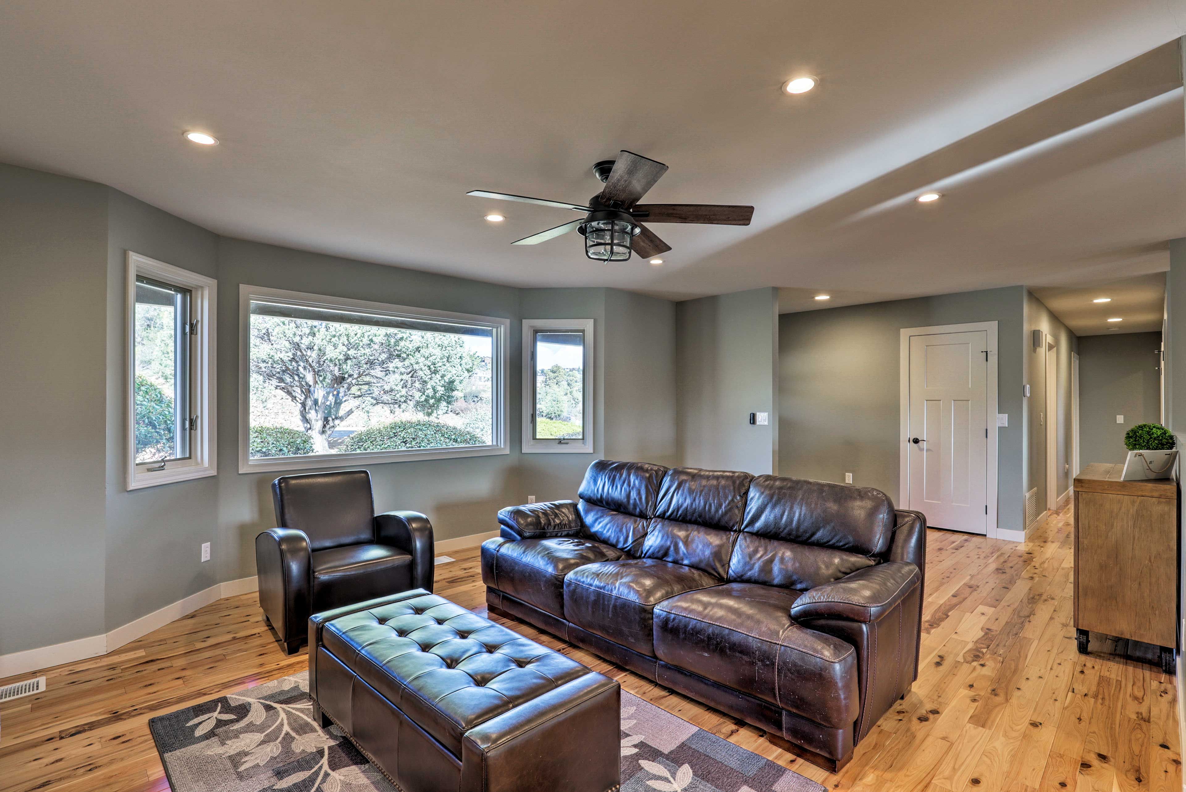 Relax on the comfortable leather furnishings.
