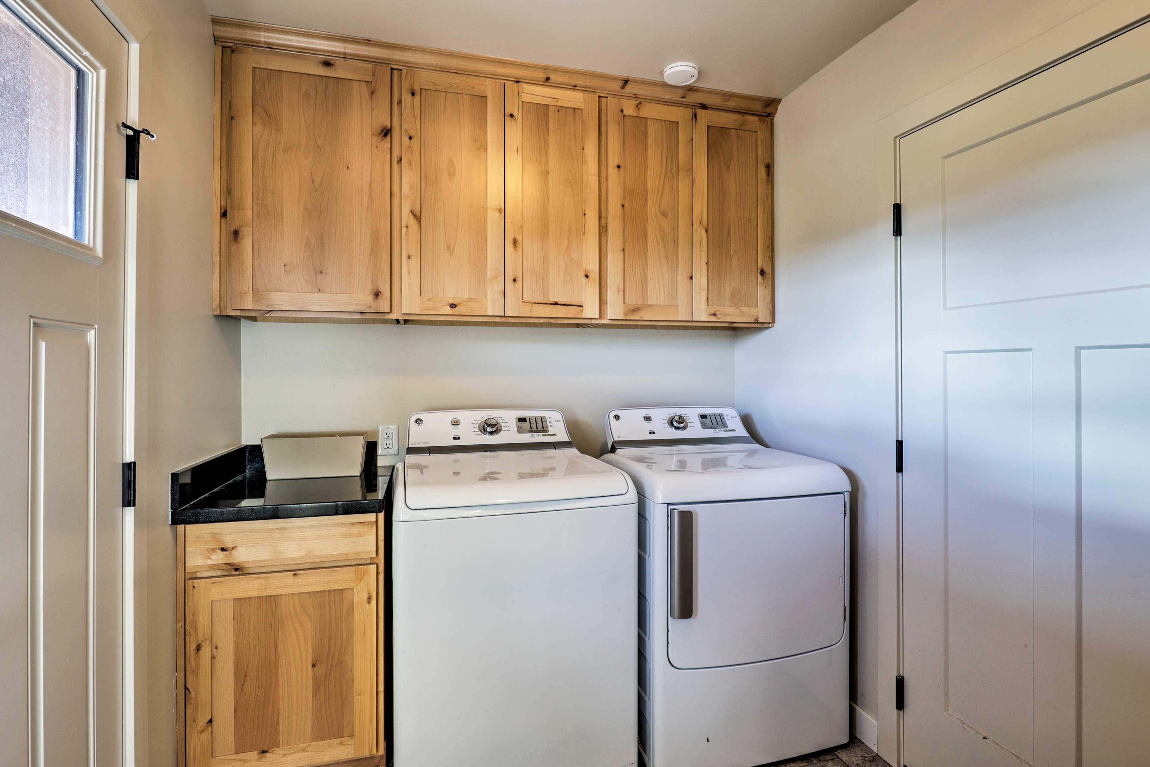 Keep your clothes fresh and clean with the home's washer and dryer.