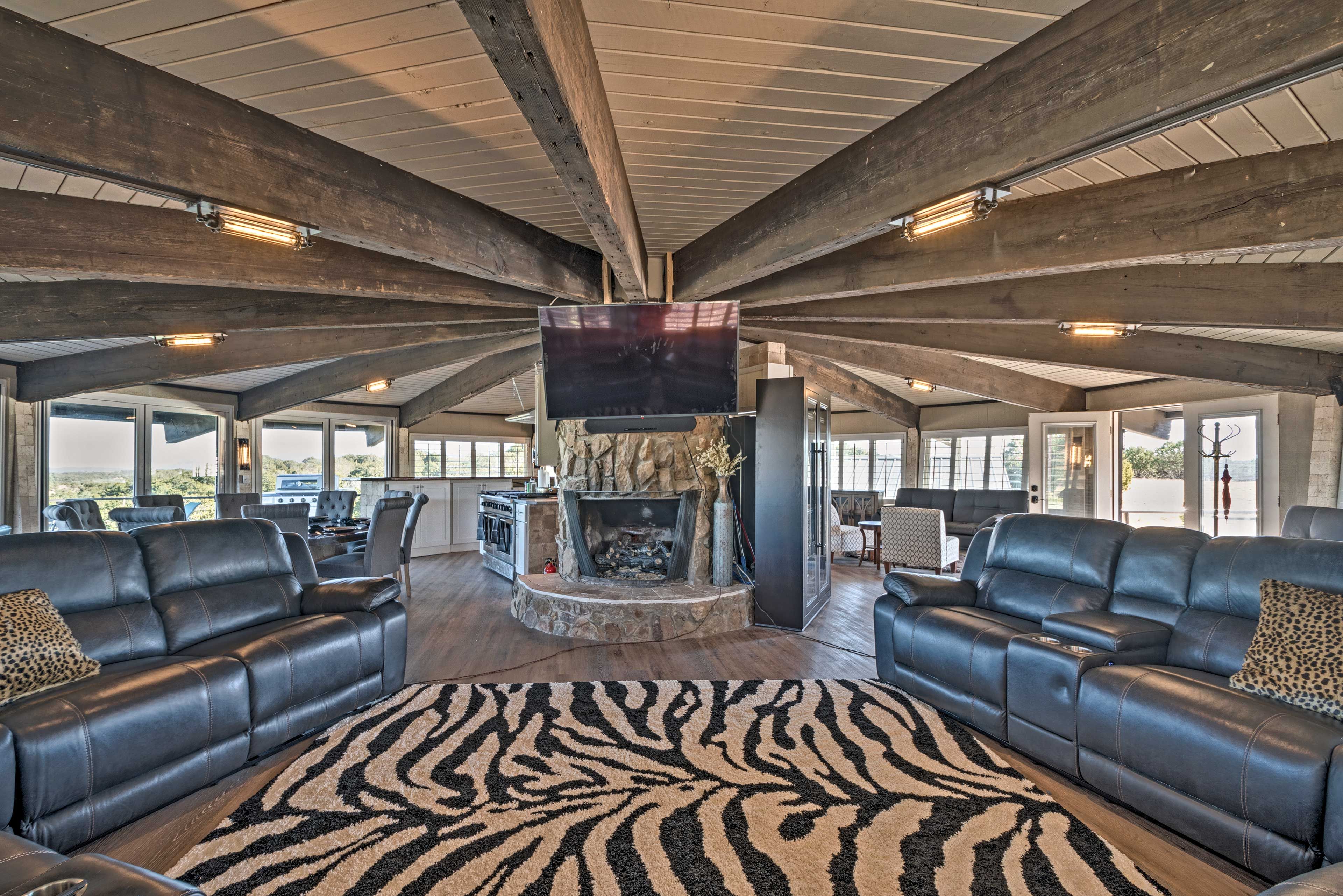 The open living/dining area follows the home's dome shape.