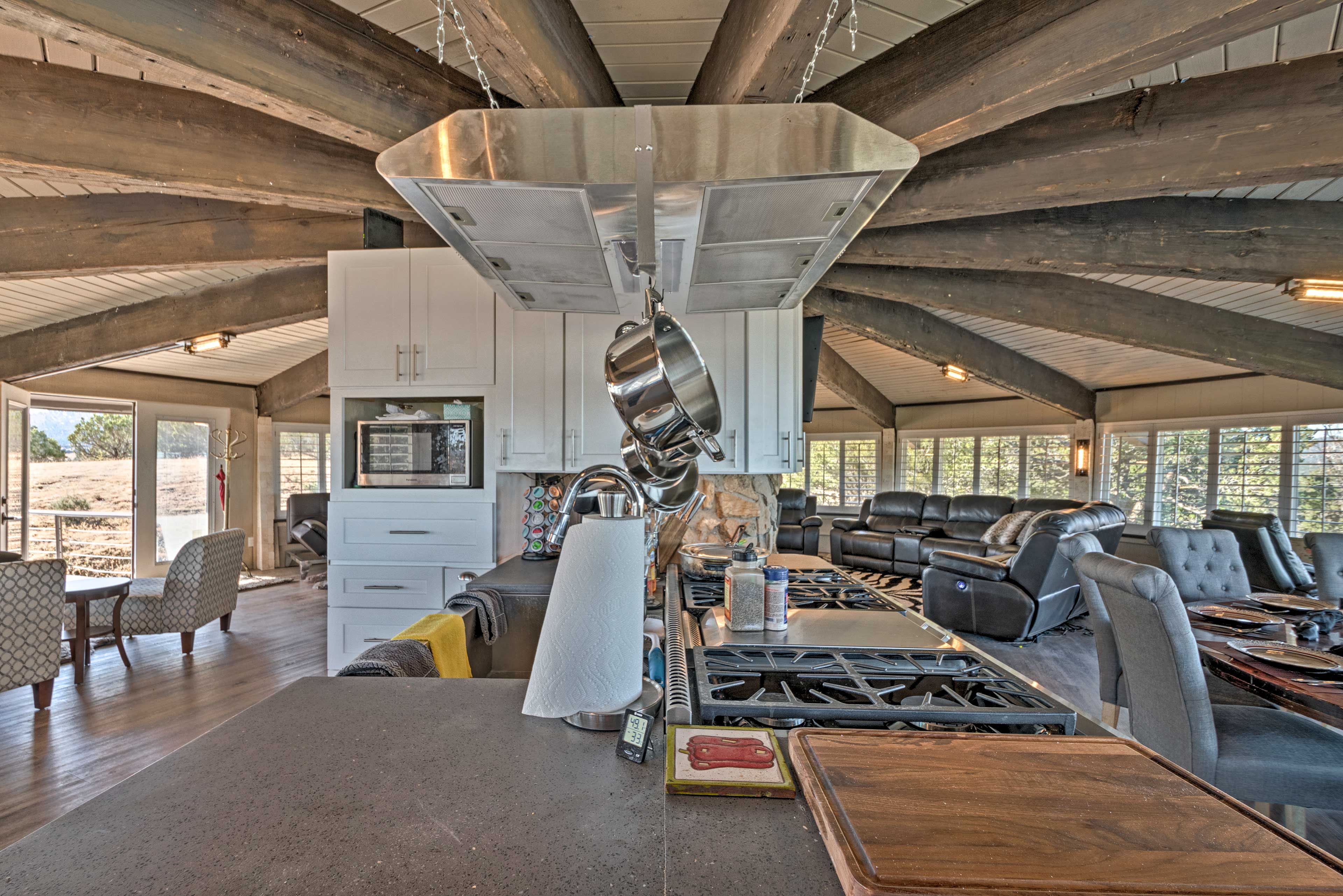 The kitchen comes fully equipped for your convenience.