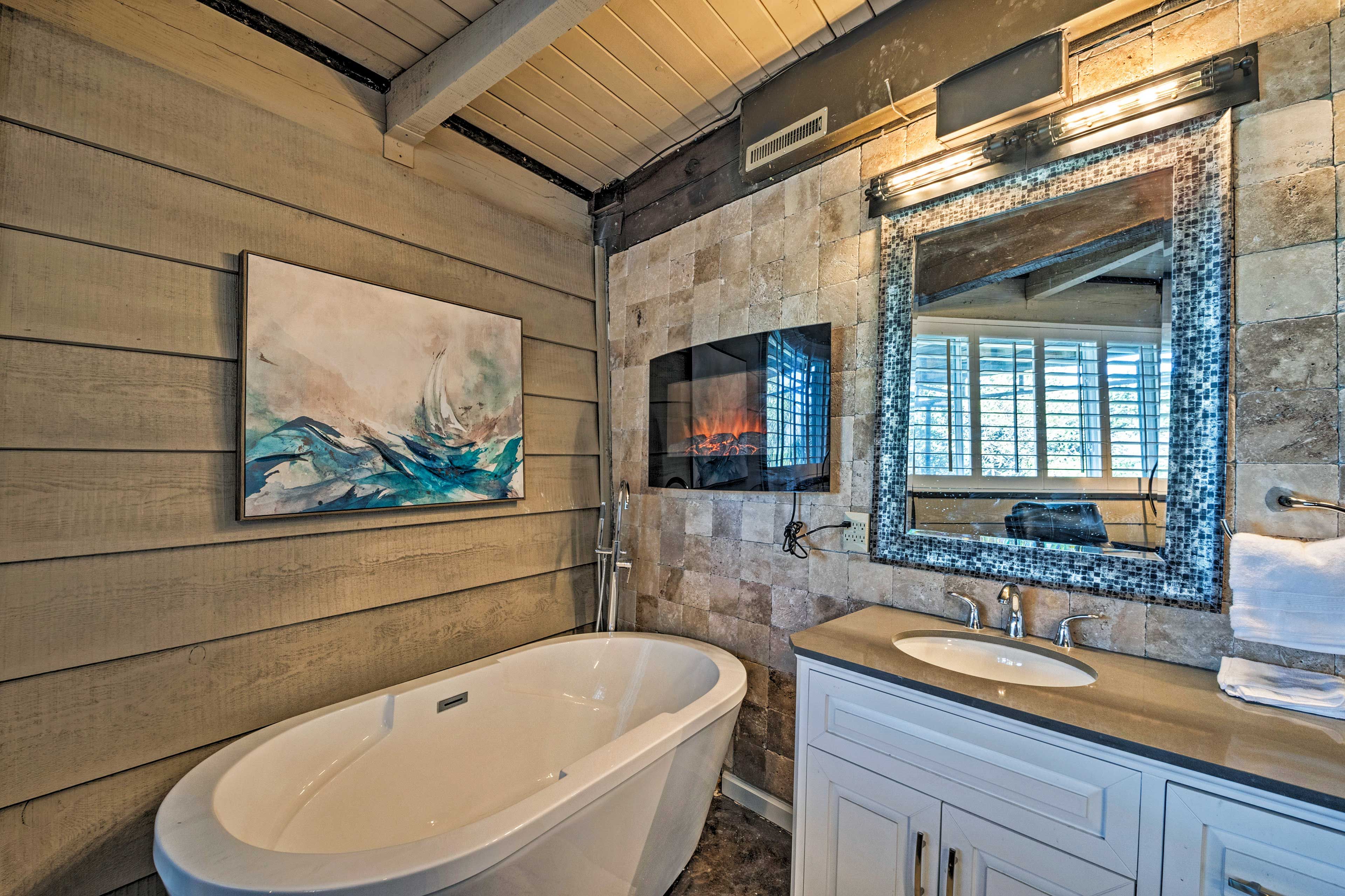 Treat yourself to a bubble bath in front of the electronic fire!