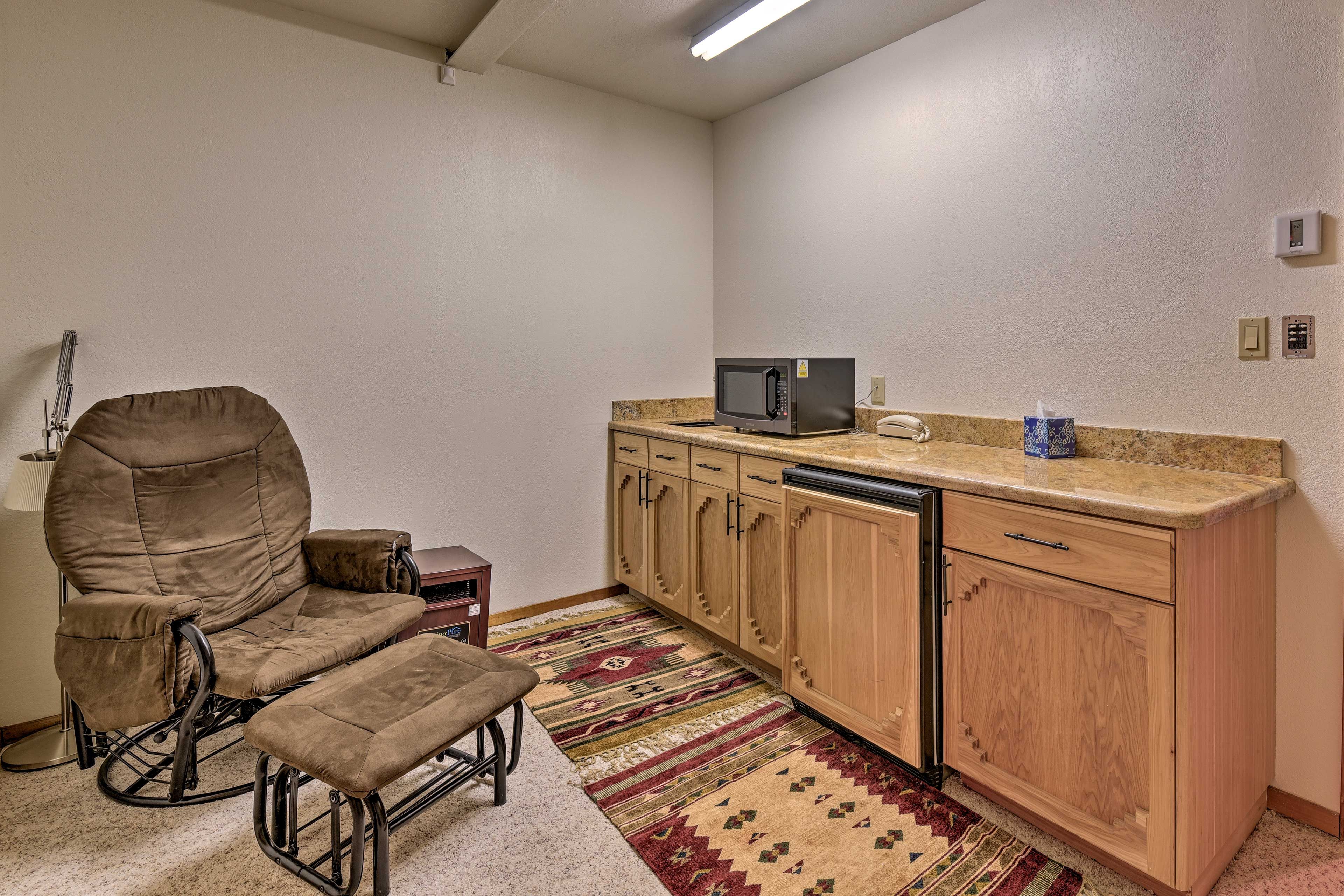 Grab a midnight snack at the kitchenette.