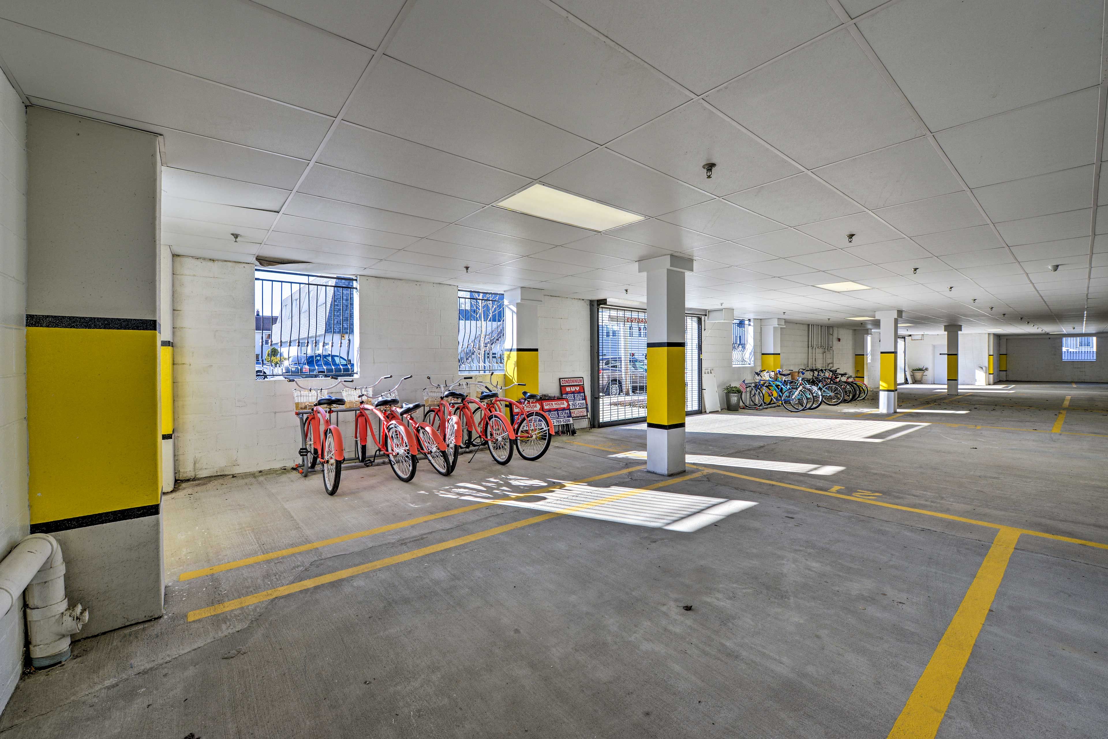 Park up to two vehicles in the private parking garage.