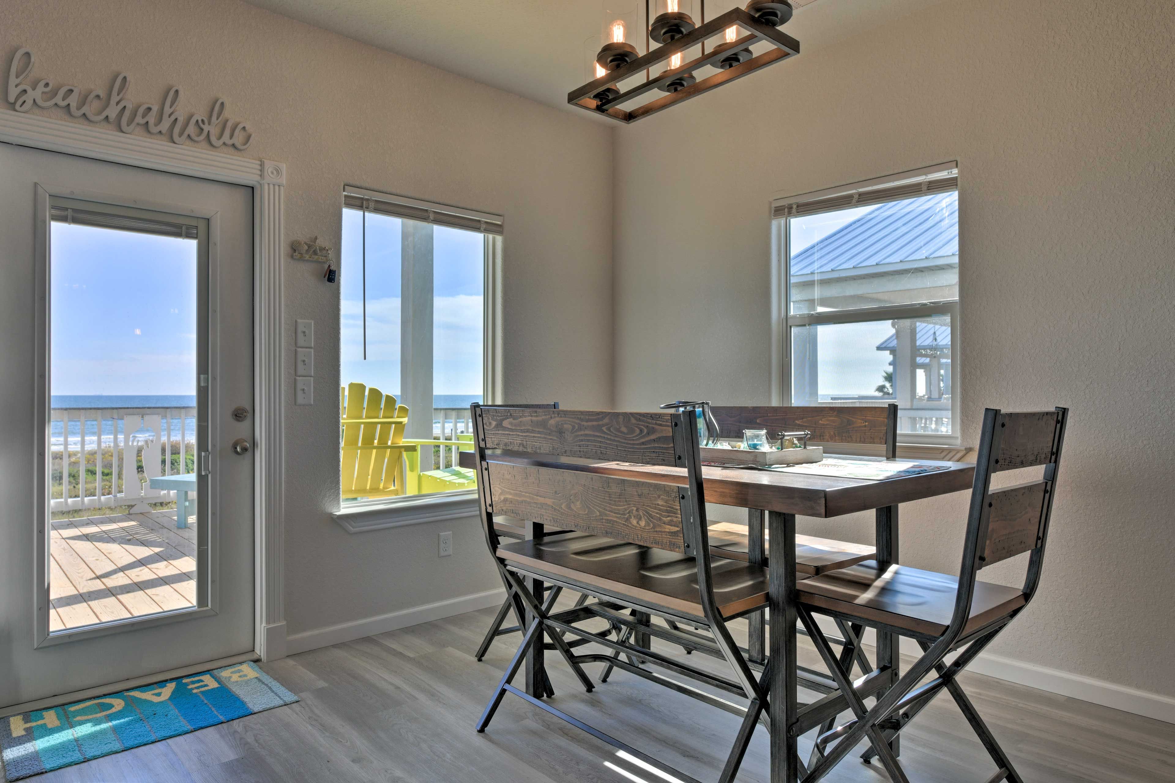 Dining Area | Dishware & Flatware | Central A/C & Heating | 1st Floor