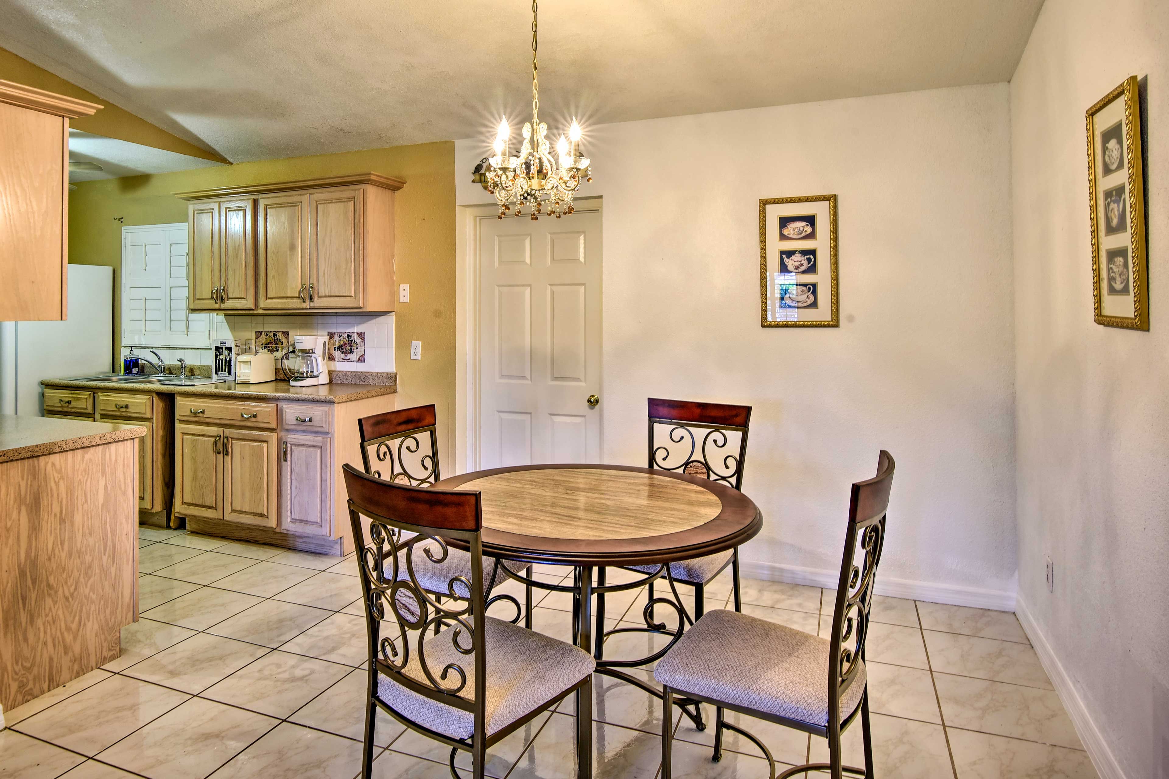 The kitchen is tucked nearby.