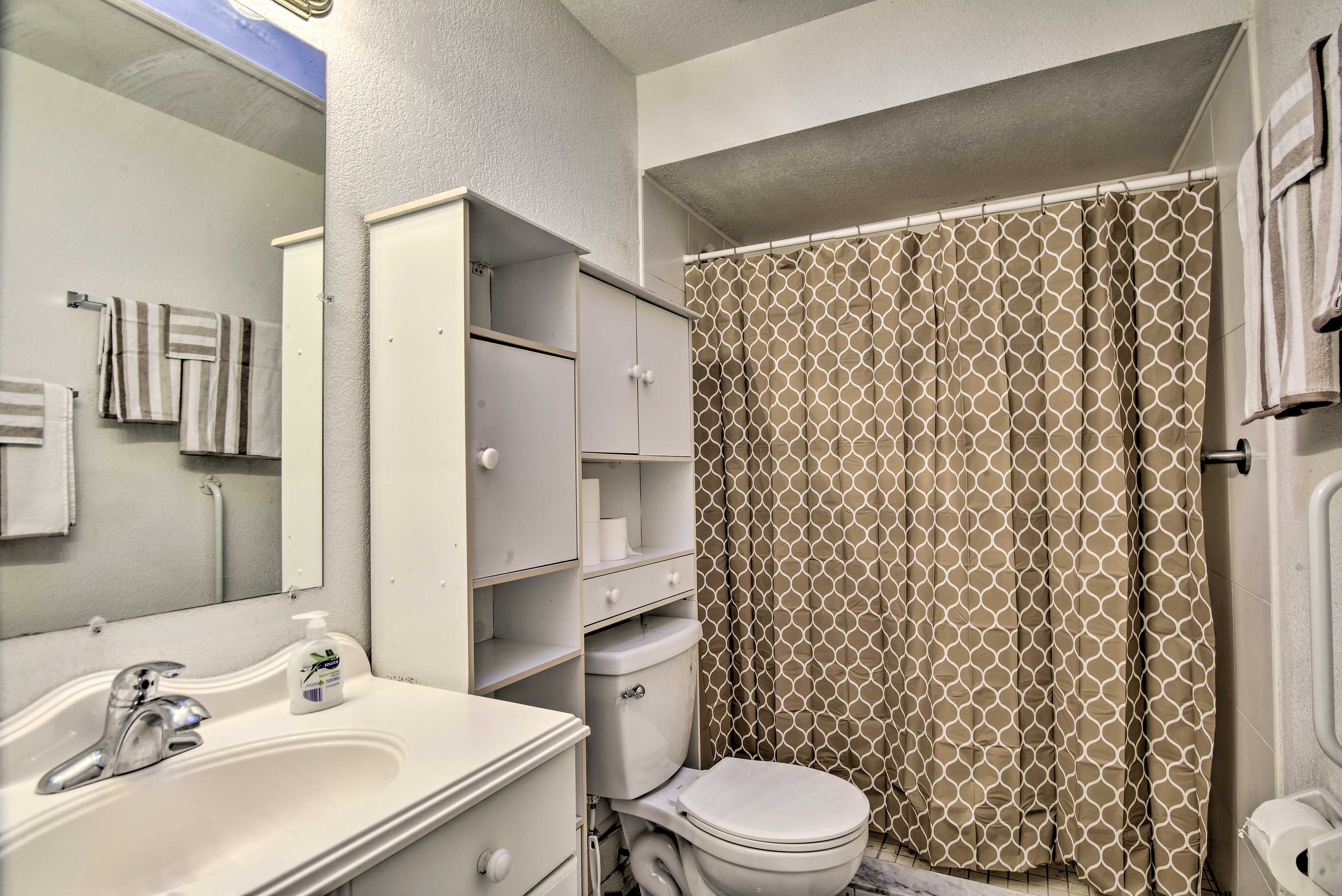 Rinse off in the walk-in shower after a day out in the sun.