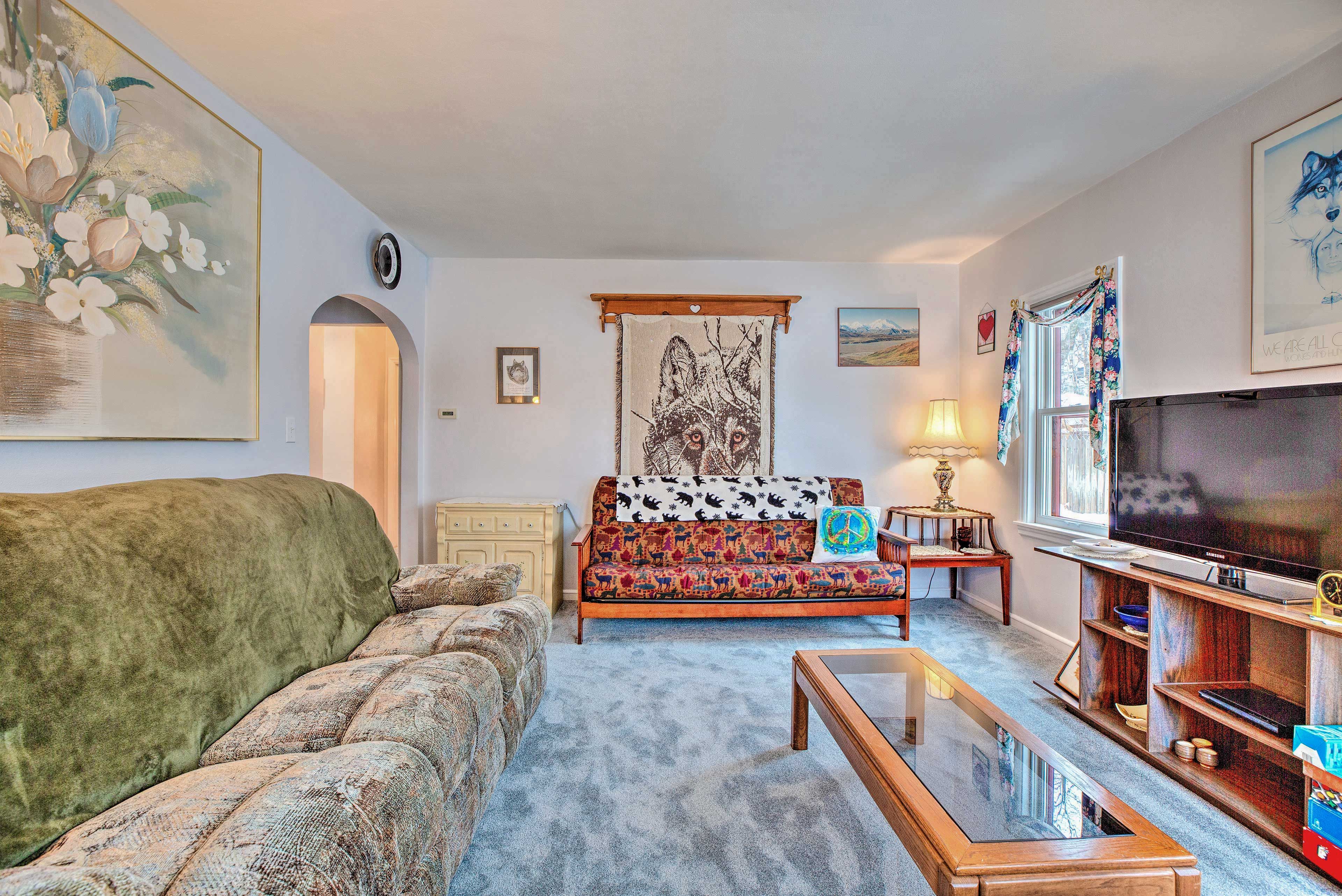 The living area has a flat-screen TV for your viewing pleasure.