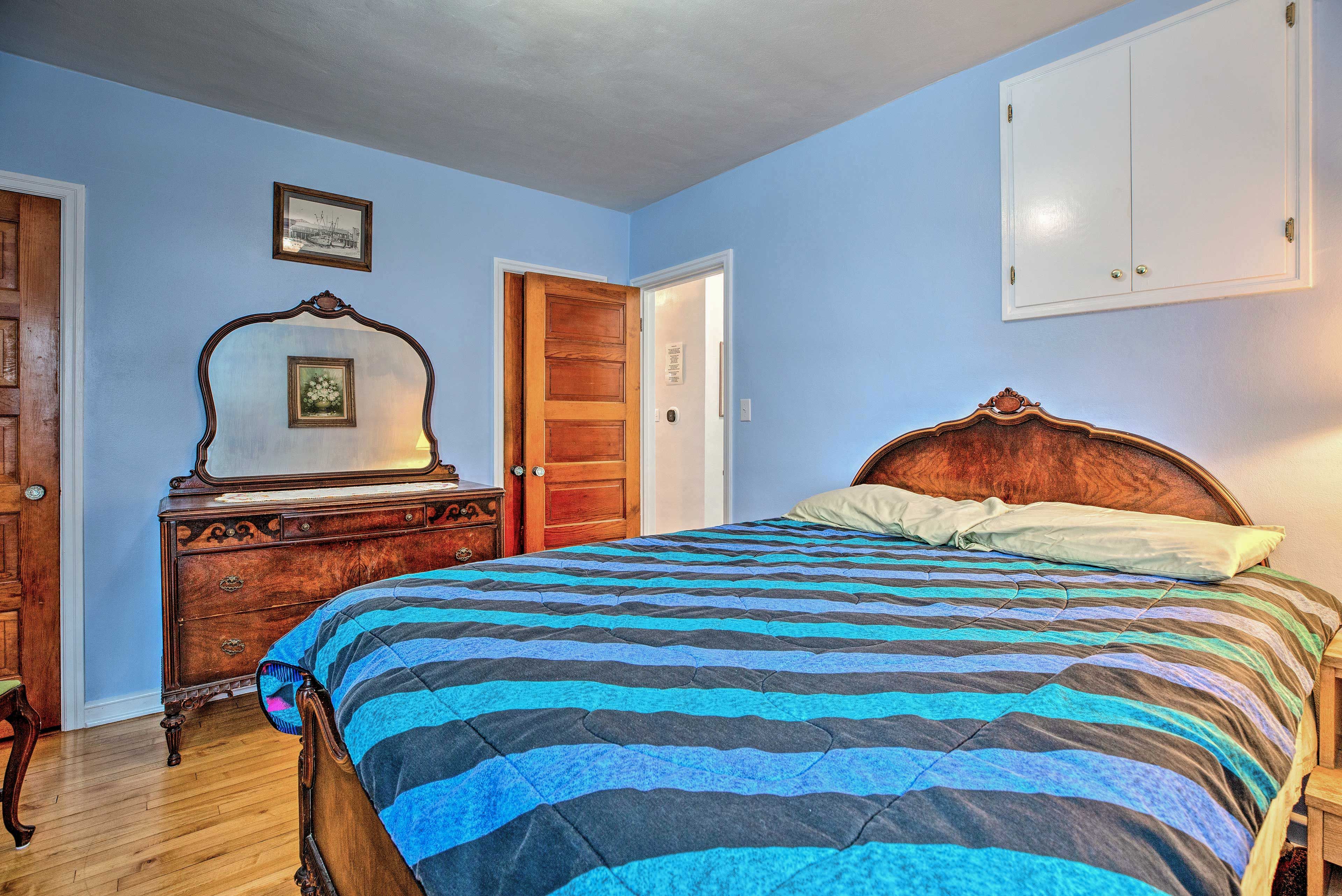 Bedroom 1 hosts a queen bed.