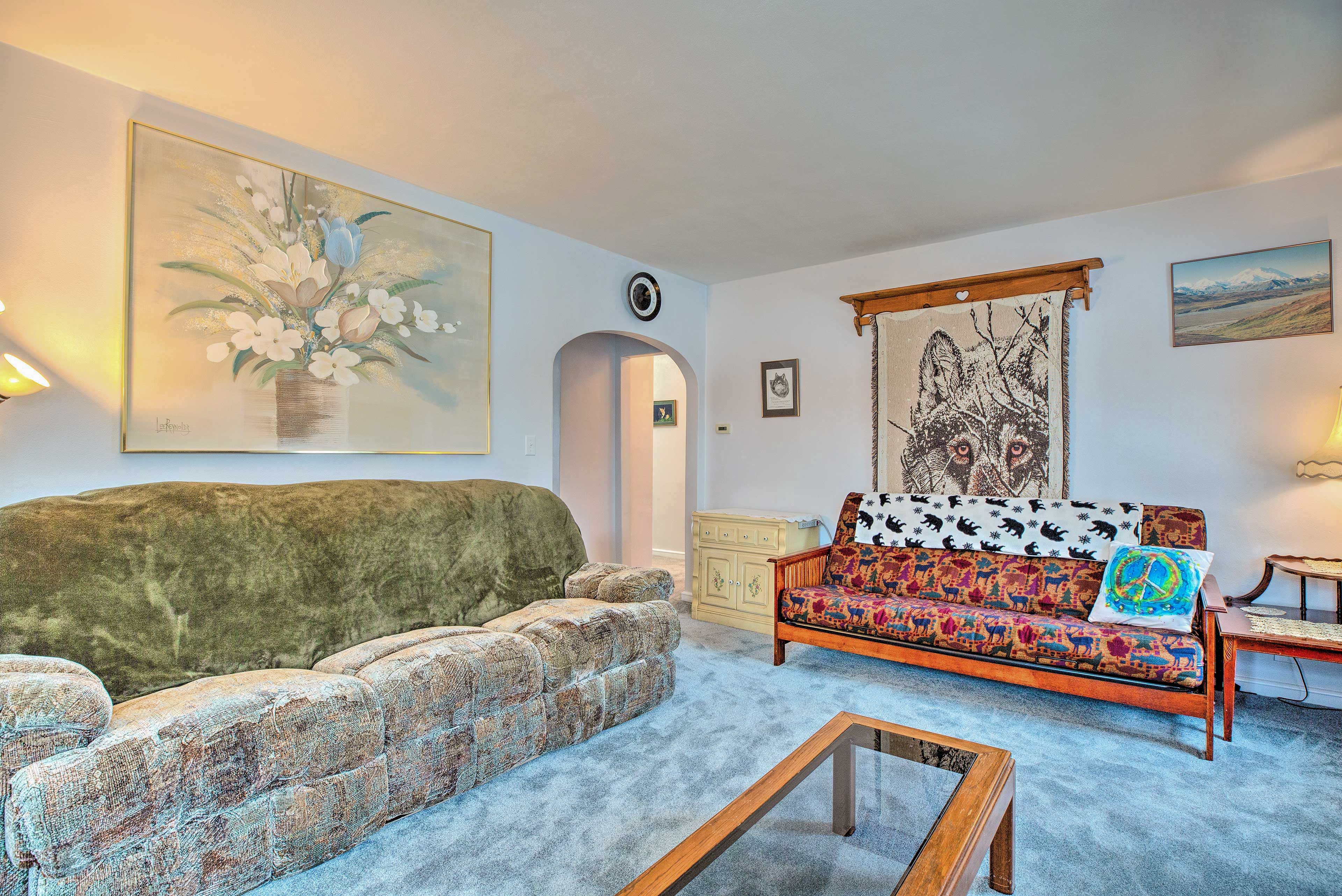 Kick back and relax on the comfortable sofa.