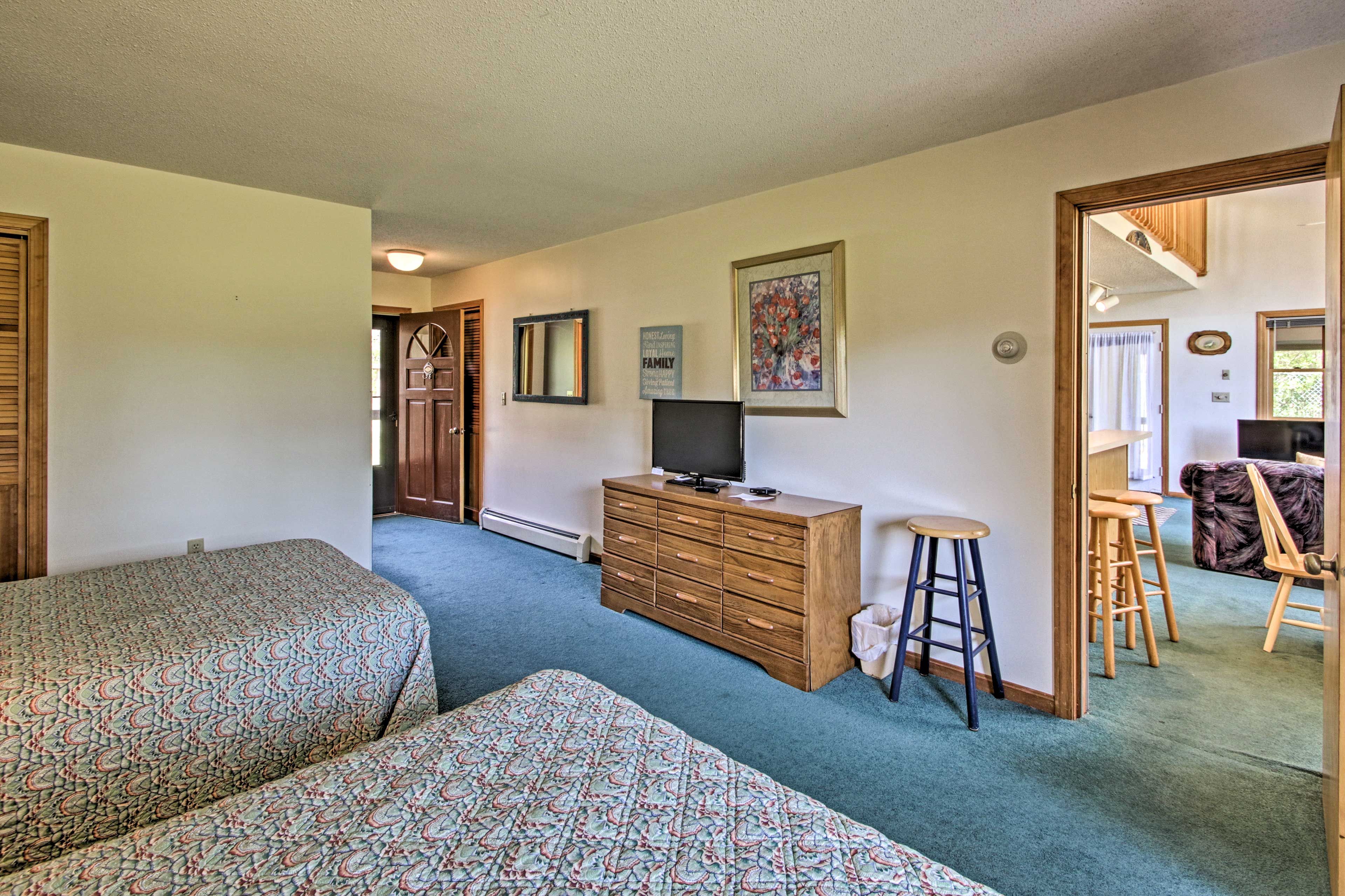 Watch a late-night show before bed on the flat-screen TV.