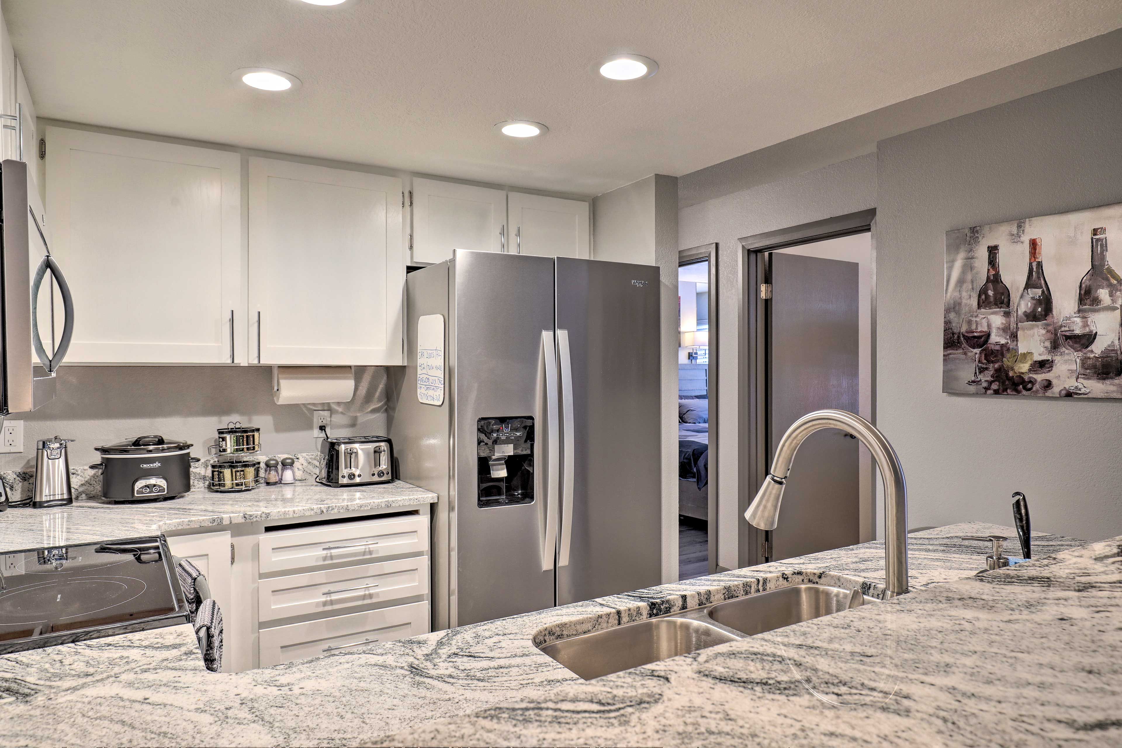 Kitchen | Island Seating | Crockpot | Drip Coffee Maker | Wine Cooler
