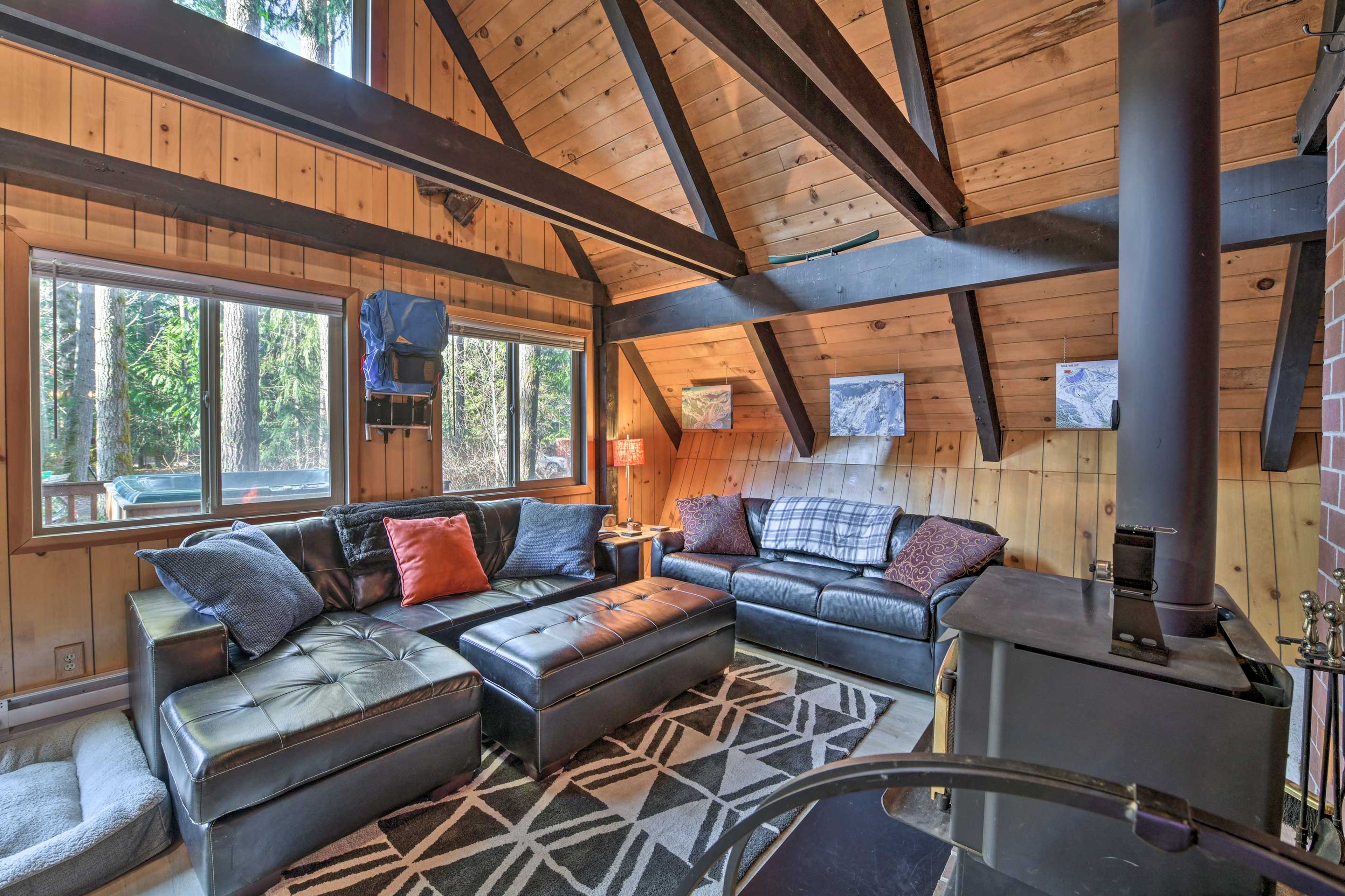 Get nice and cozy by the wood-burning stove!