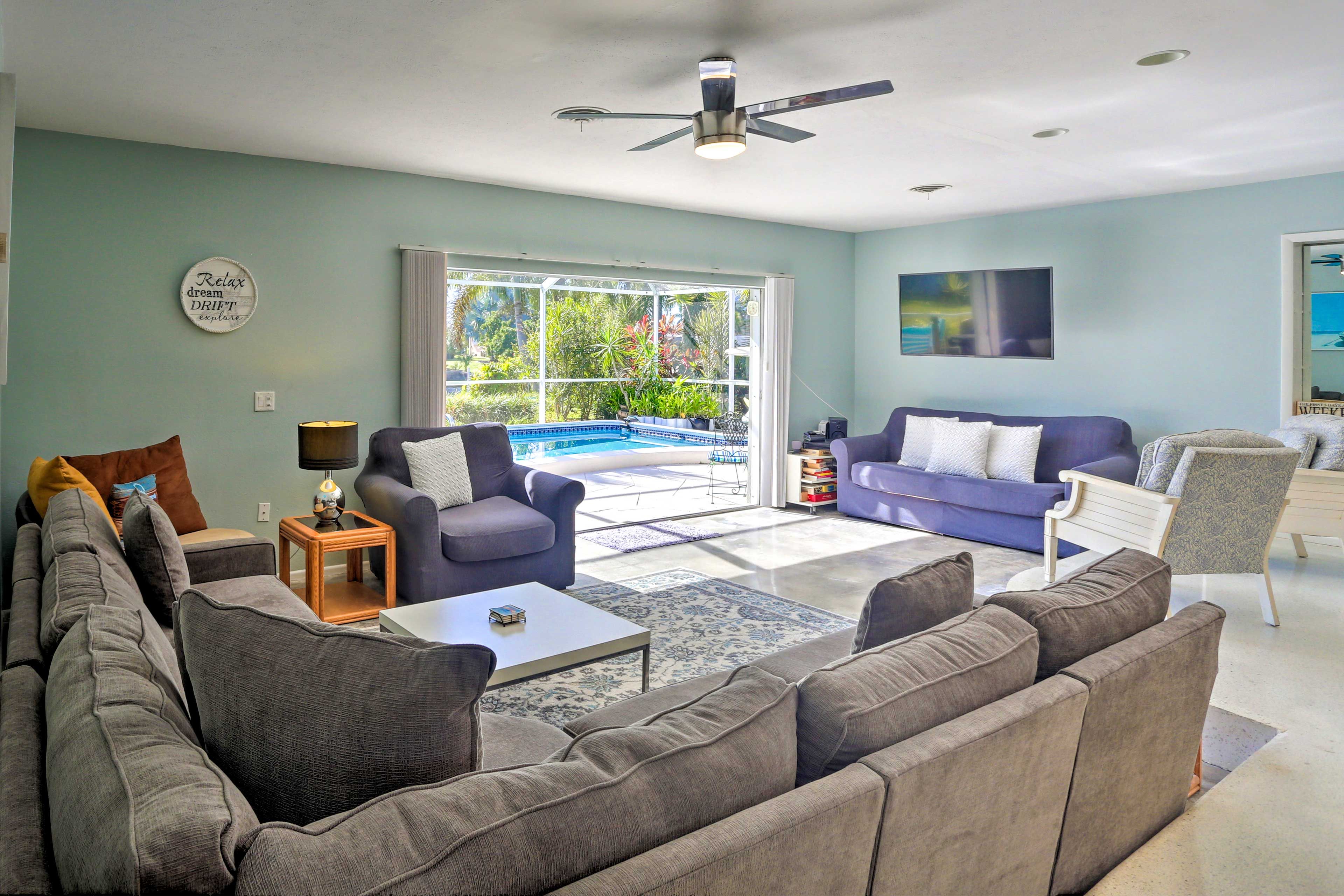 There are 2 bedrooms, a sleeper sofa, 2 bathrooms, and space for 8.