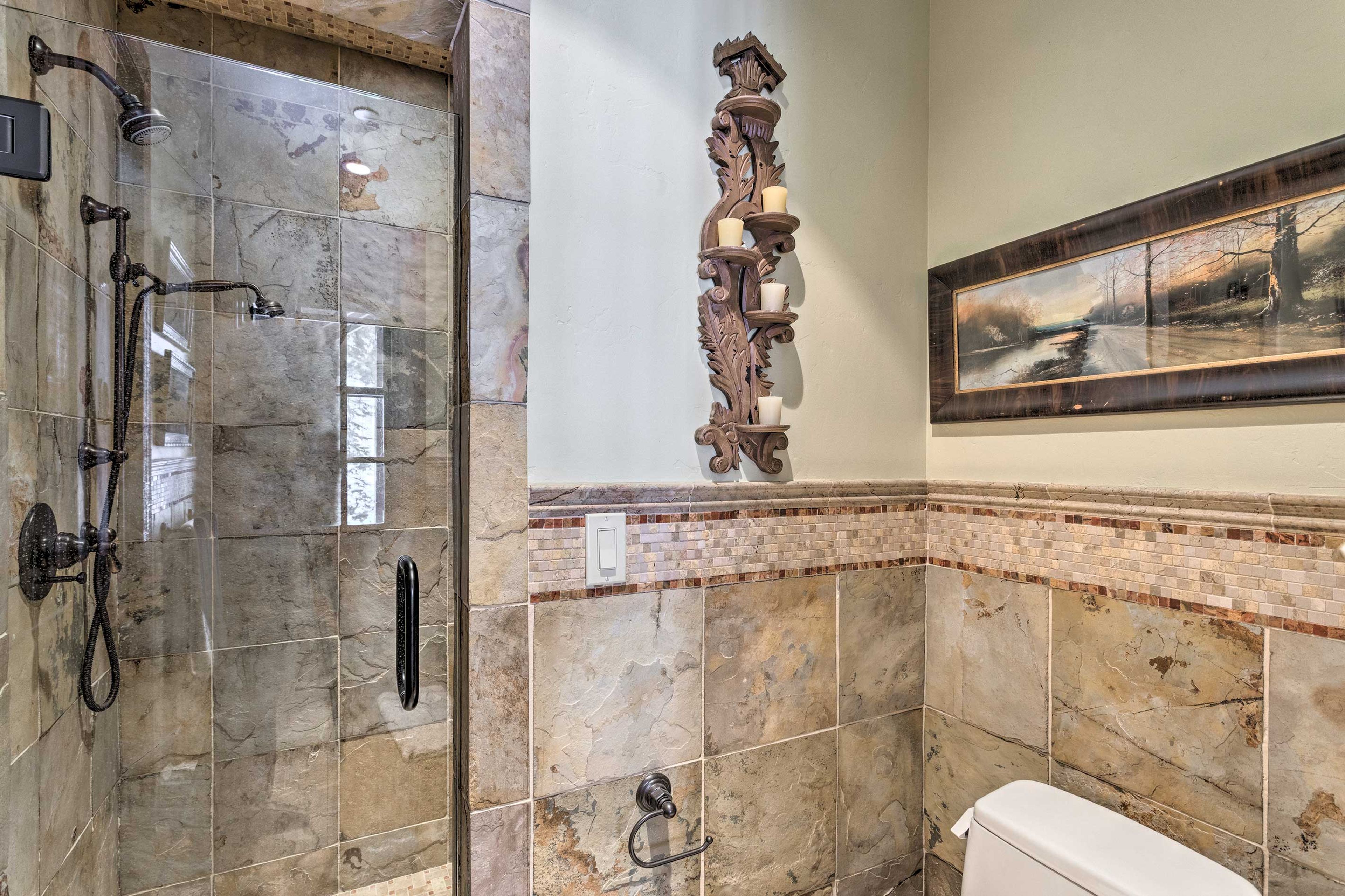 Rinse off in the third en-suite bath's walk-in shower.